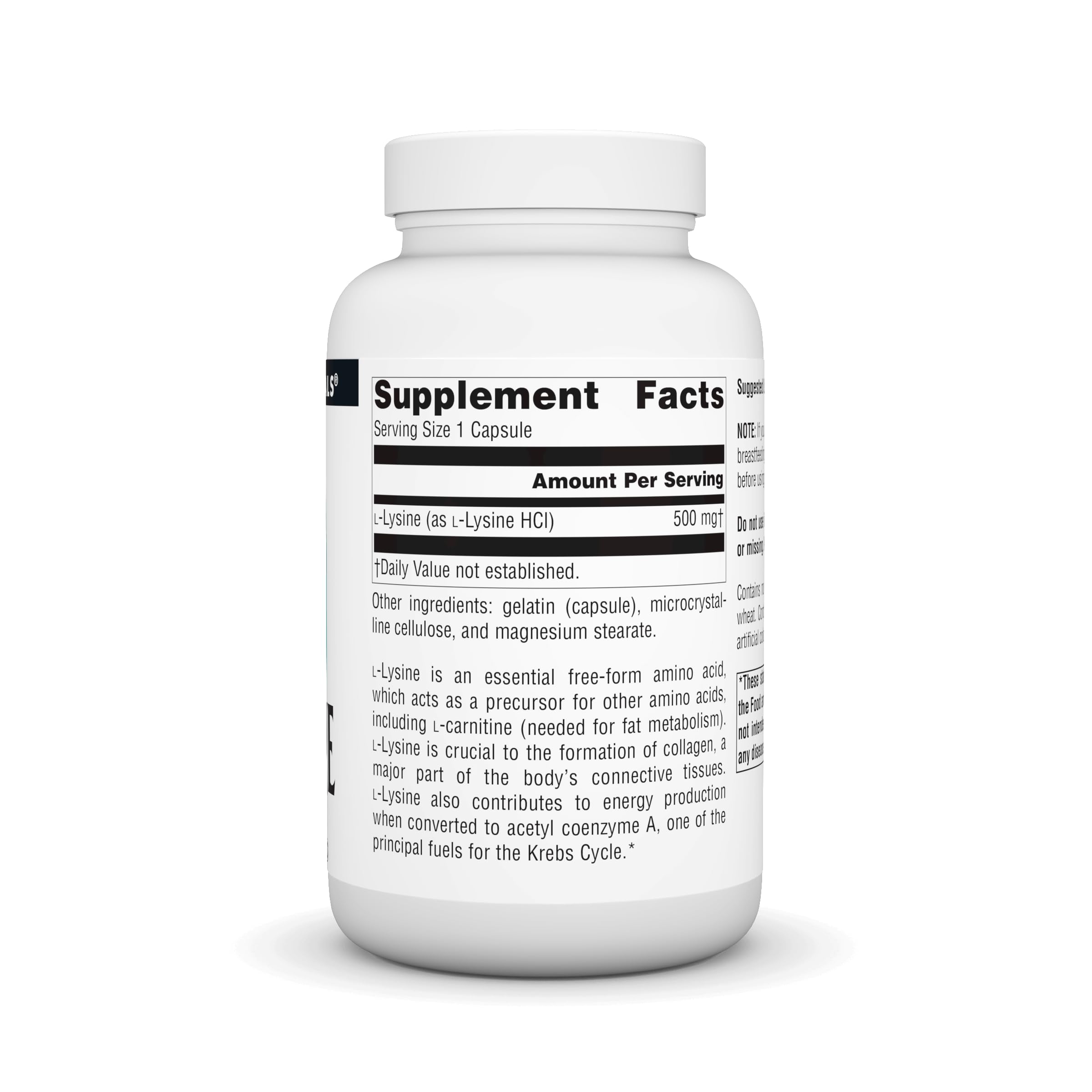 Bote de Source Naturals L-Lisina con 100 cápsulas para uso diario.