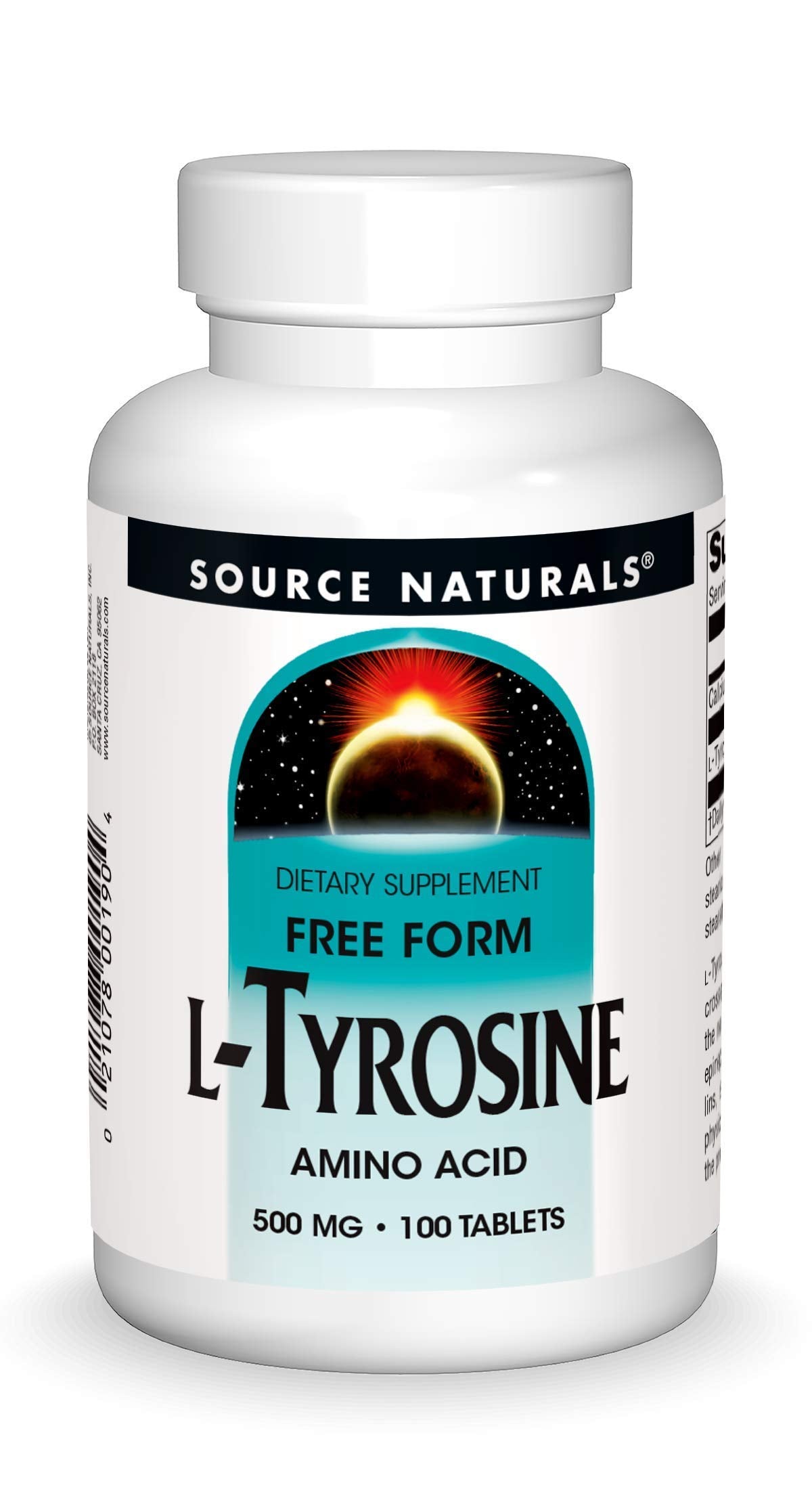 Source Naturals L-Tirosina envase de 100 tabletas, ideal para uso diario.