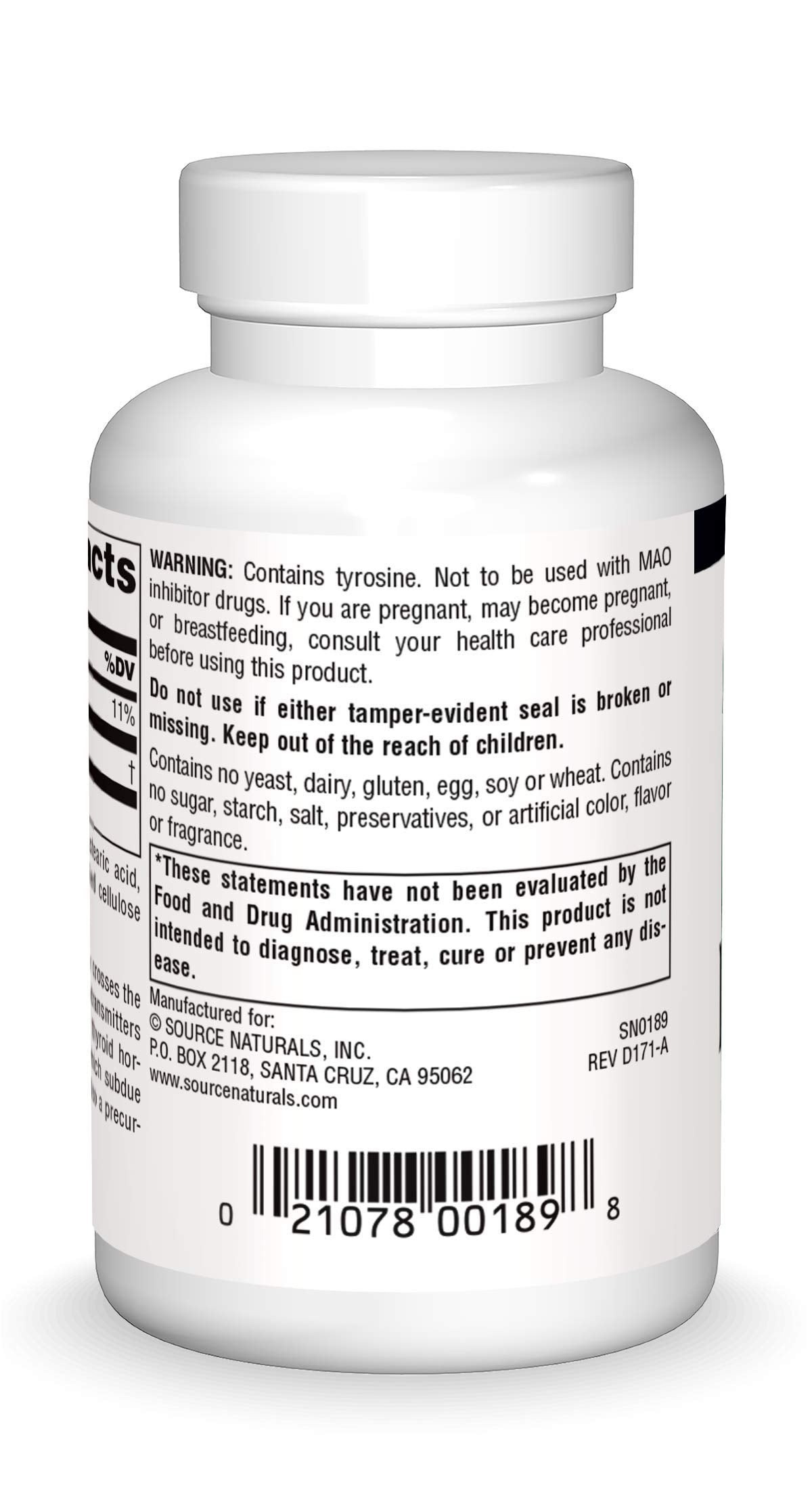 Tabletas de Source Naturals L-Tyrosina, uso diario posible para energía sostenida