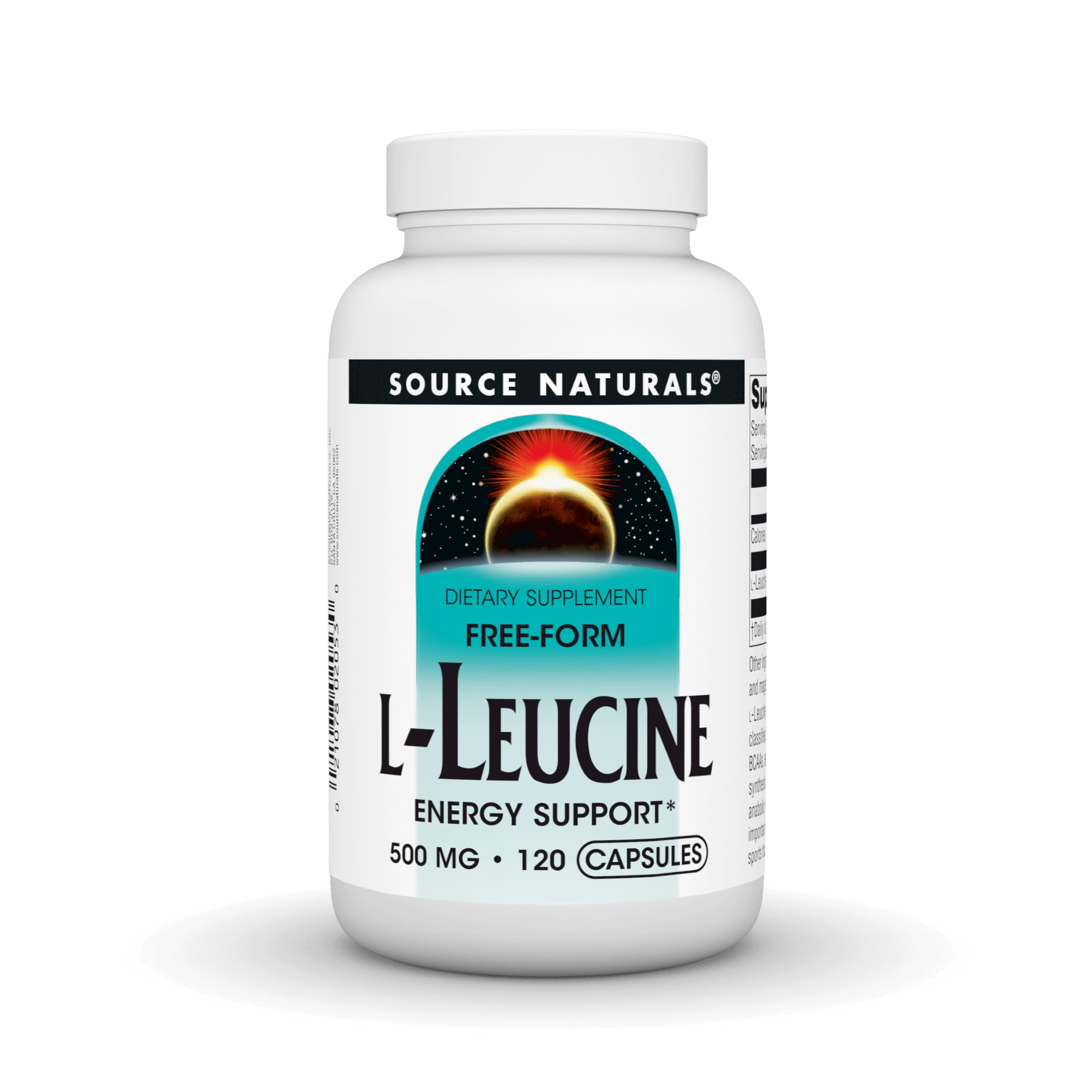 Source Naturals L-Leucina: botella de 500 mg para apoyar la energía durante entrenamientos.