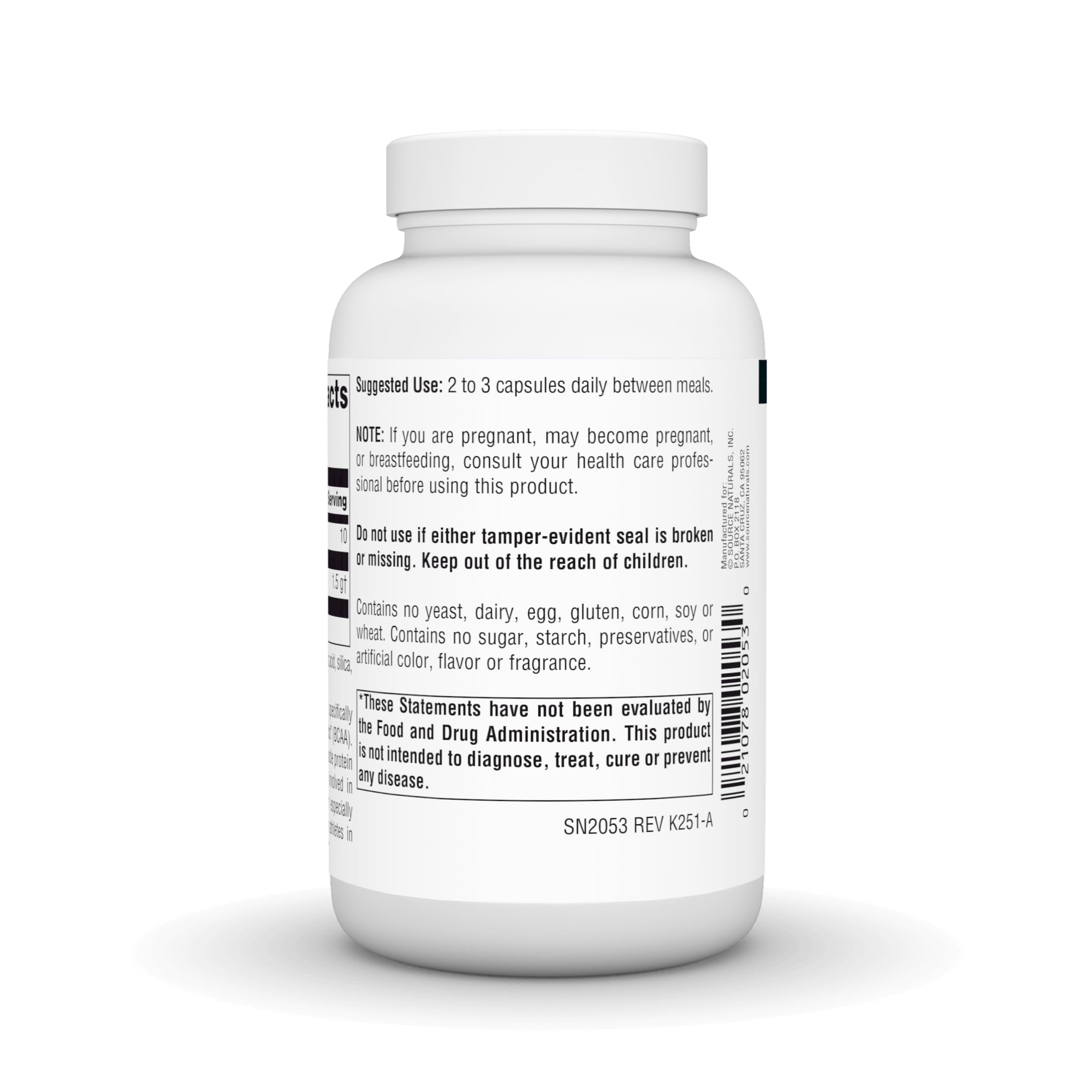 Source Naturals L-Leucina: tomar con agua para ingesta entre comidas.