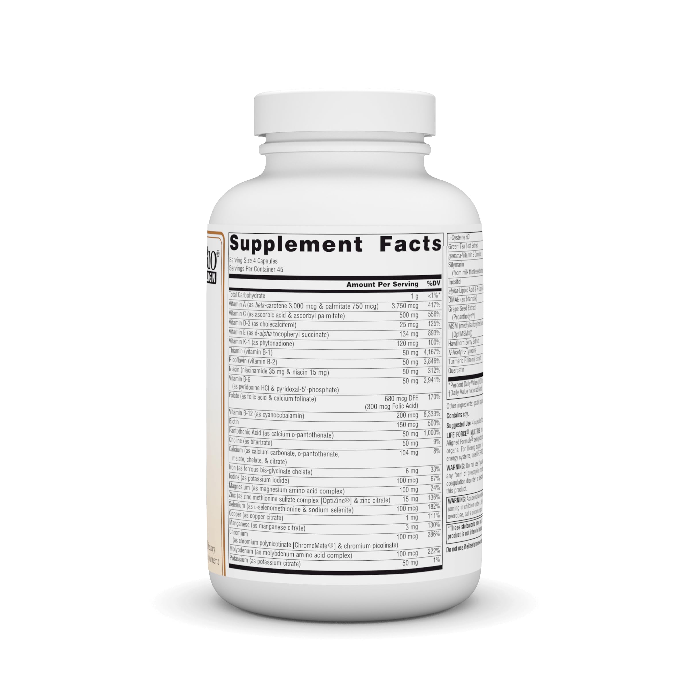 Etiqueta de Life Force con lista de ingredientes.