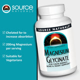Source Naturals magnesio glicinato: empaque de caja con información clara