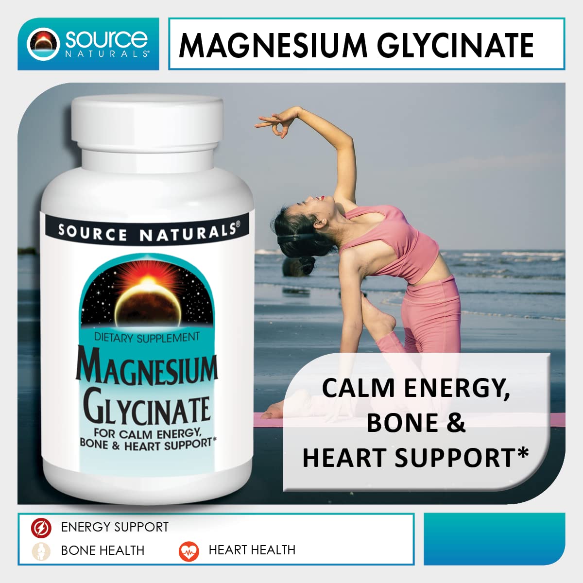 Source Naturals magnesio glicinato: porción de tabletas lista para tomar