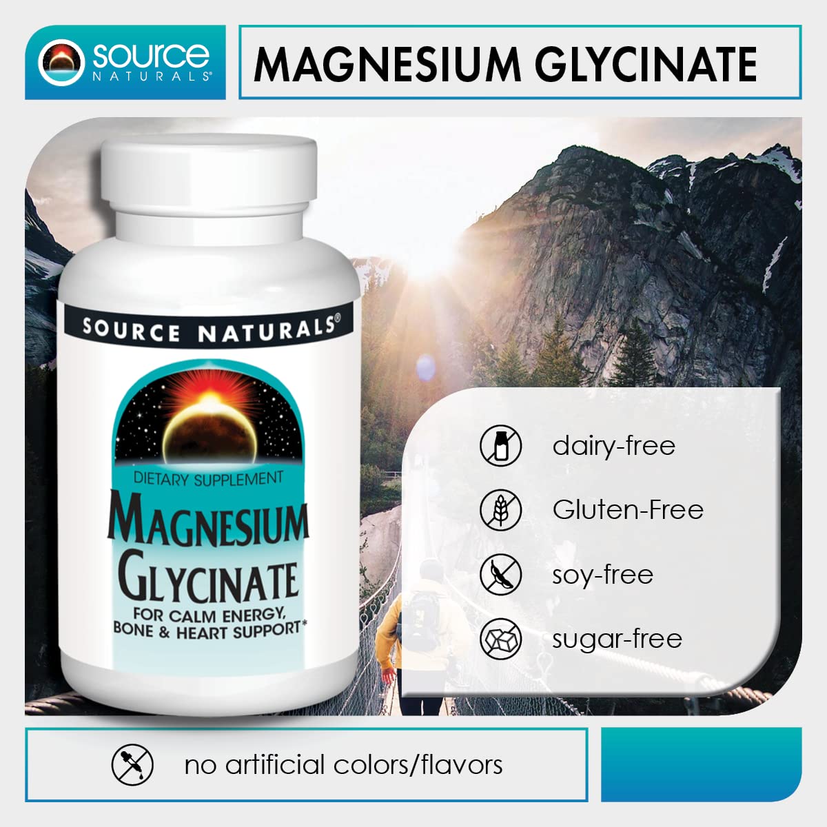 Source Naturals magnesio glicinato: tabletas en primer plano