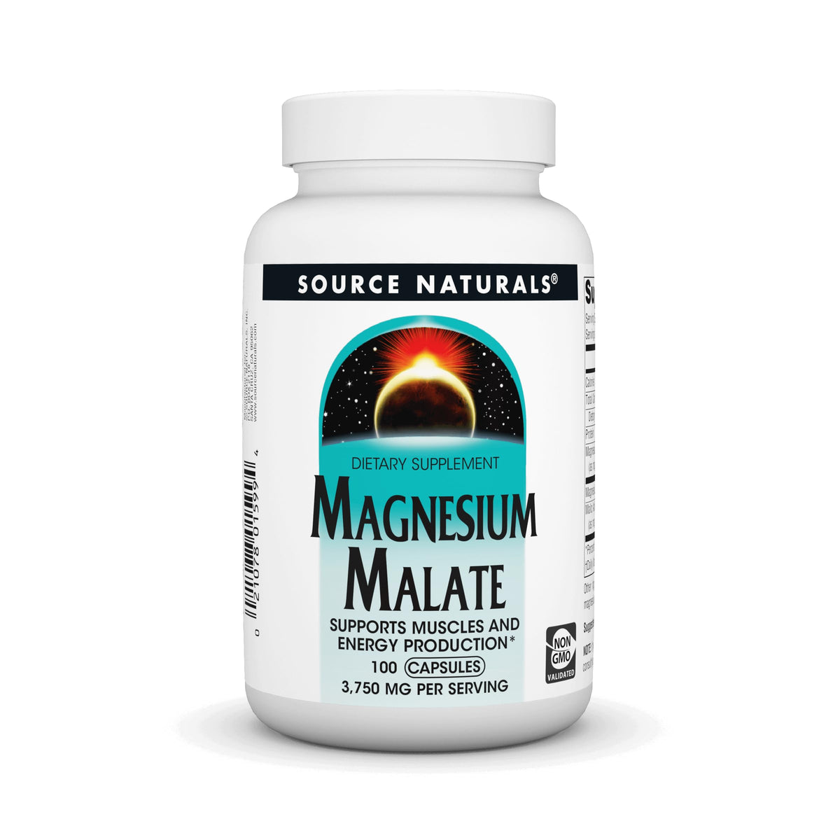Source Naturals Magnesio Malato 3750 mg, botella, apoya función muscular diaria.
