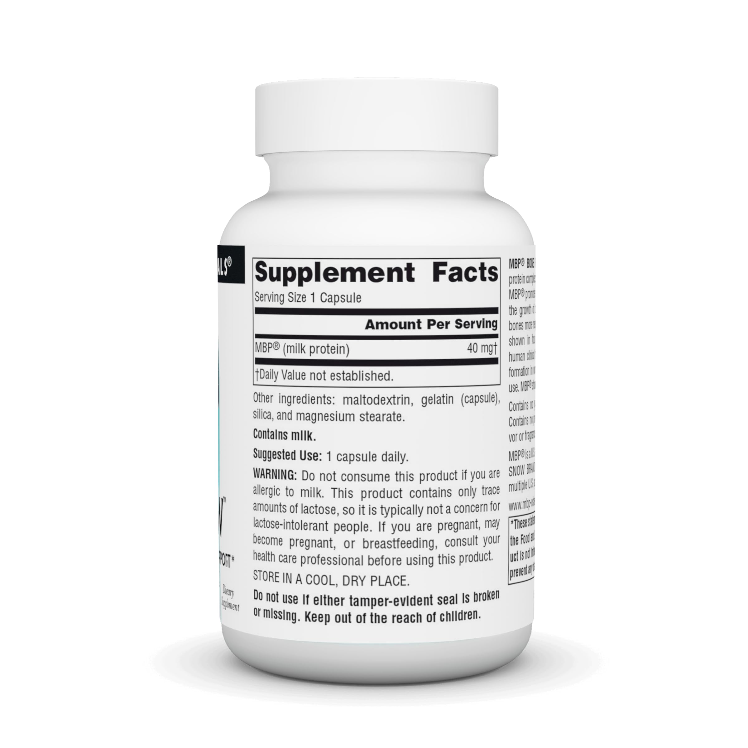 Source Naturals MBP etiqueta del frasco con información de uso diario.