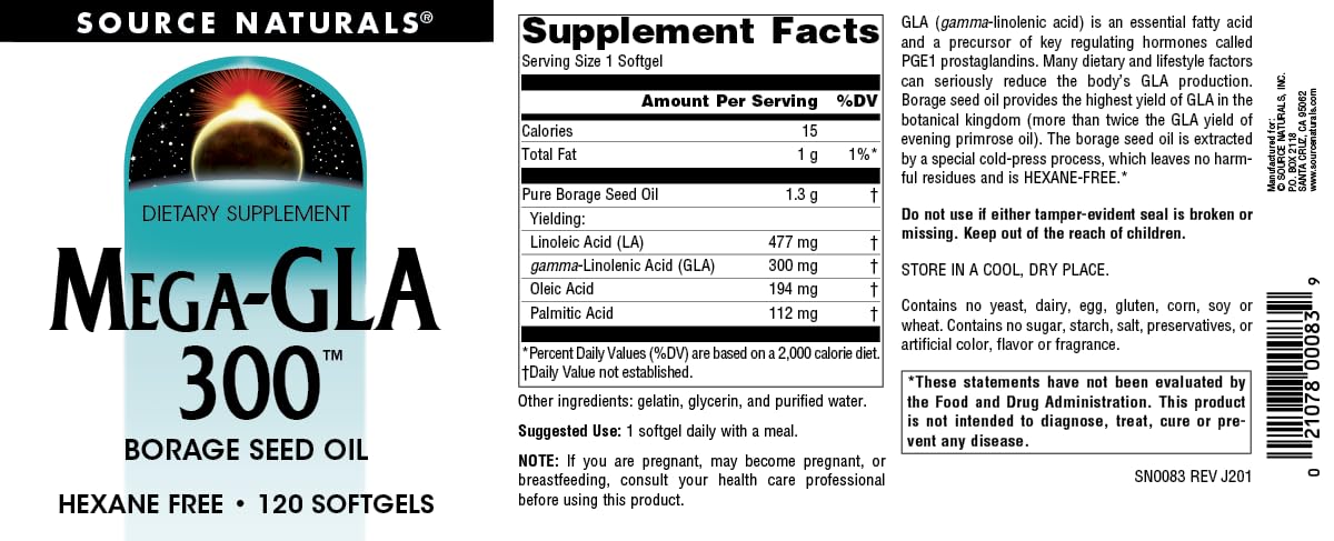Source Naturals Mega-GLA caja con información de producto