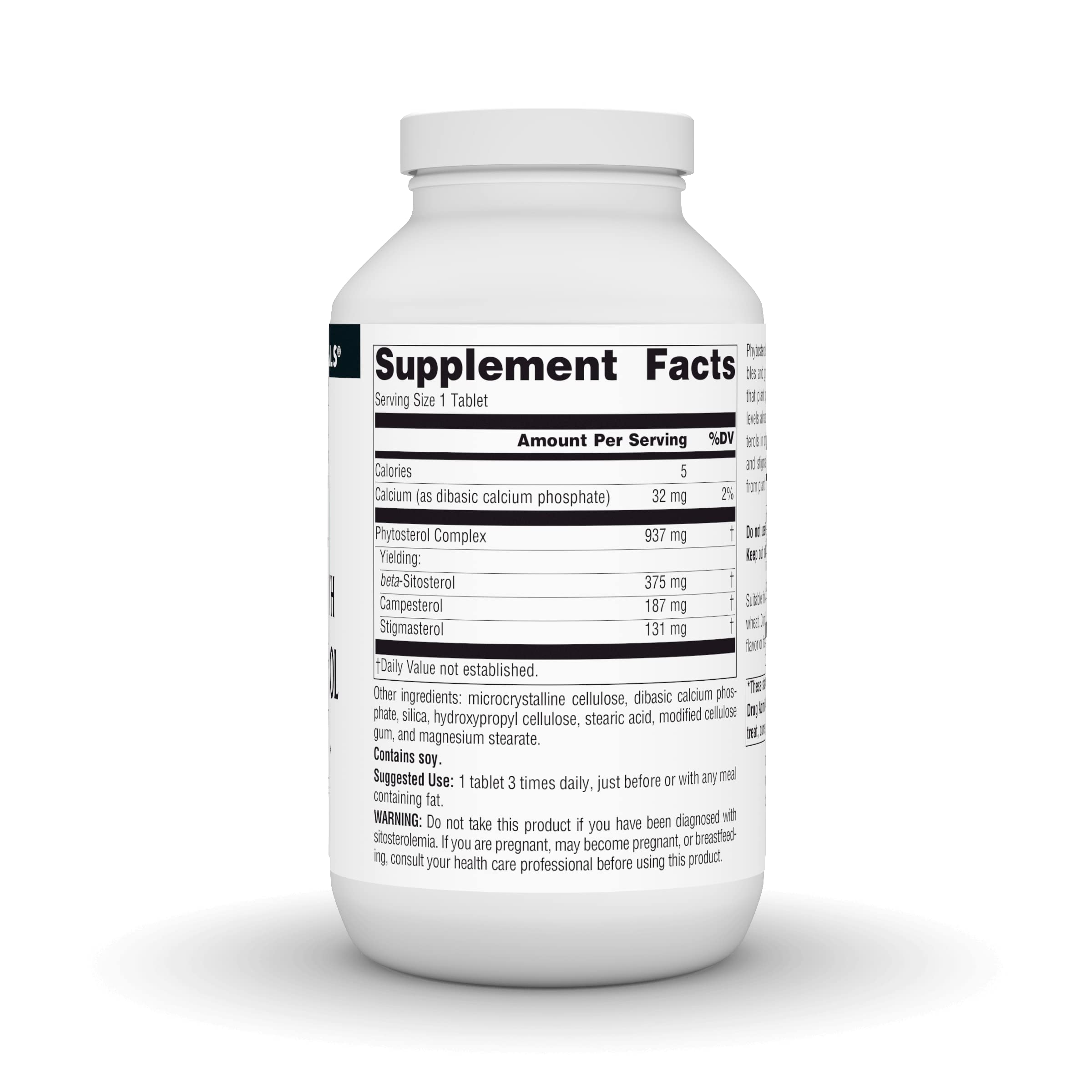 Etiqueta clara de Source Naturals Mega Strength Beta Sitosterol facilita la identificación y dosificación.