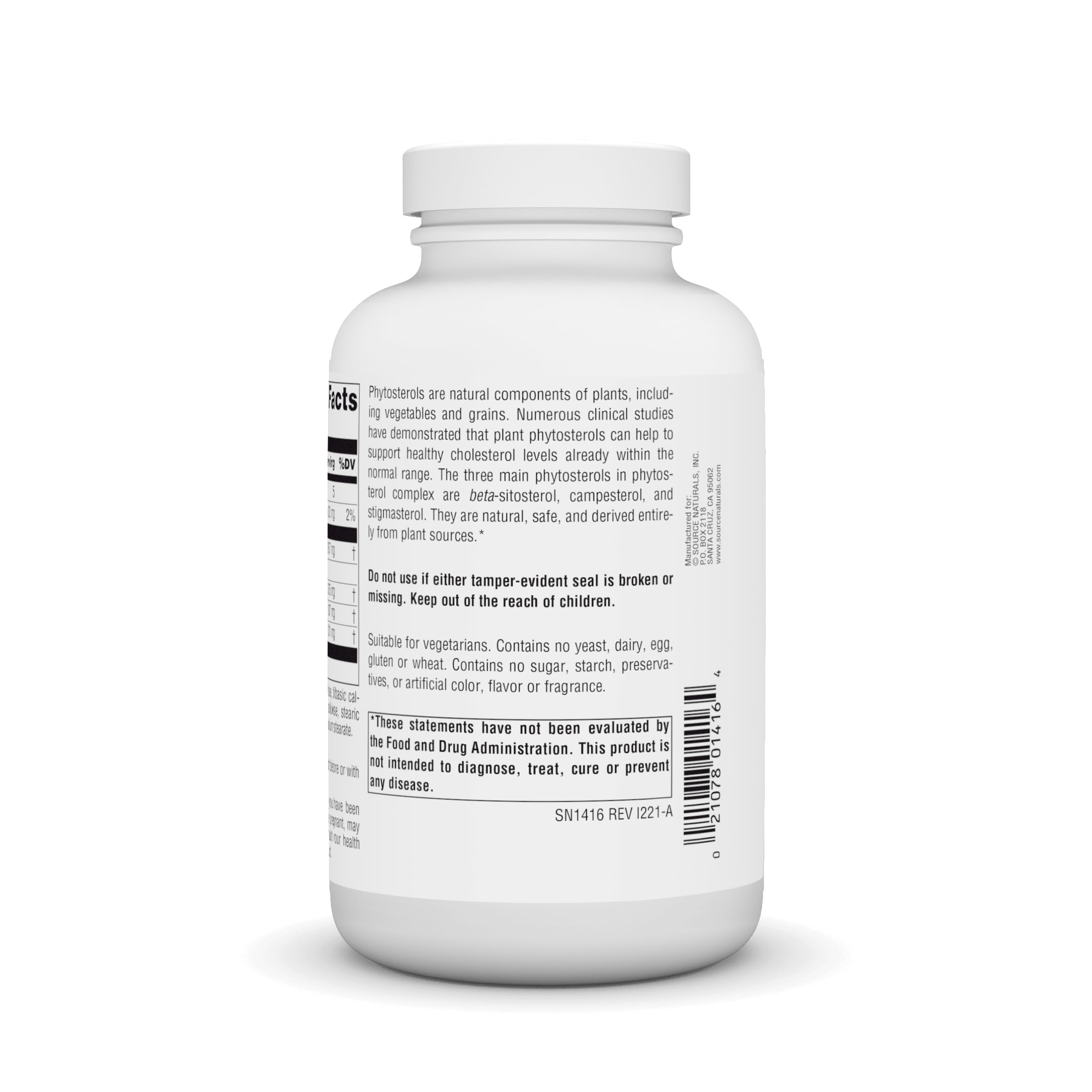 Etiqueta de Source Naturals Mega Strength Beta Sitosterol, información clara de ingredientes y dosis.