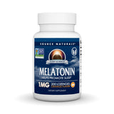 Source Naturals Melatonina: pastilla naranja 1 mg para apoyar un descanso suave.