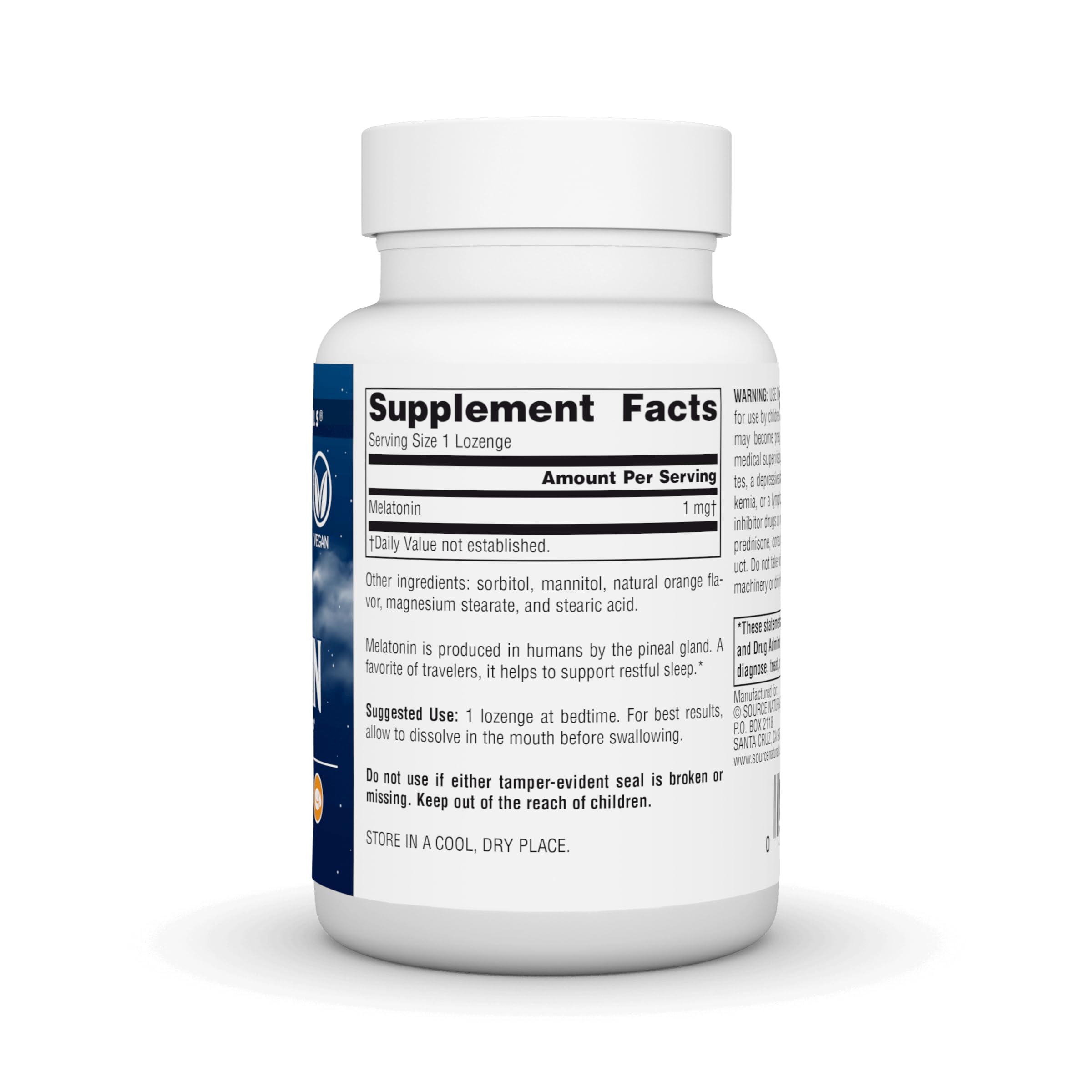 Source Naturals Melatonina: pastilla naranja disolviéndose en la boca.