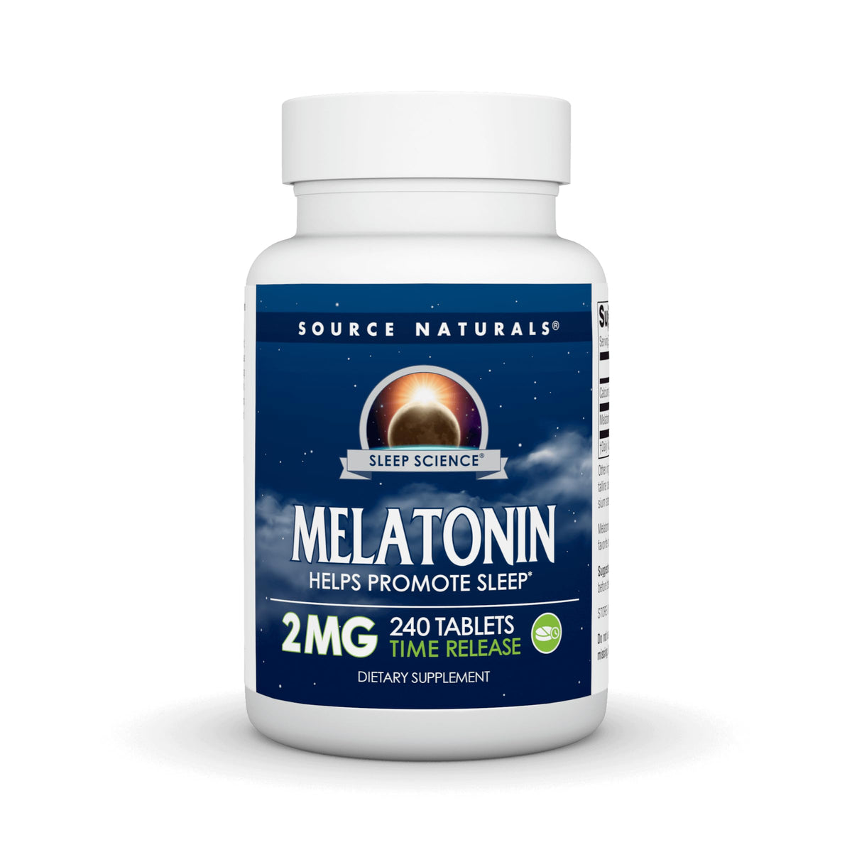 Source Naturals Melatonina vista frontal del envase para apoyar un sueño reparador
