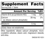 Etiqueta frontal de Source Naturals Melatonina, 5 mg, útil para un ciclo de sueño normal.