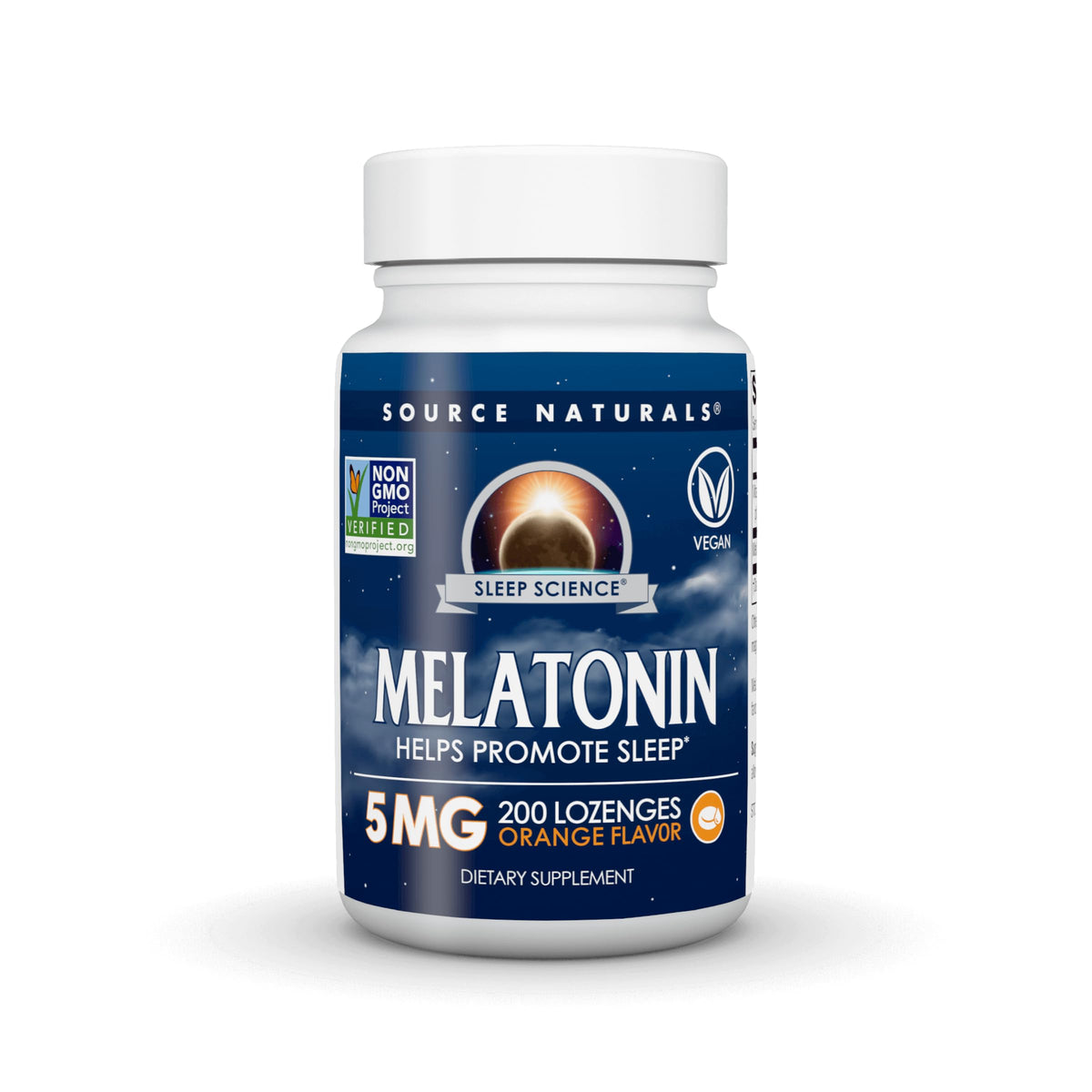 Source Naturals Melatonina 5 mg, pastilla naranja vegana para promover un descanso suave