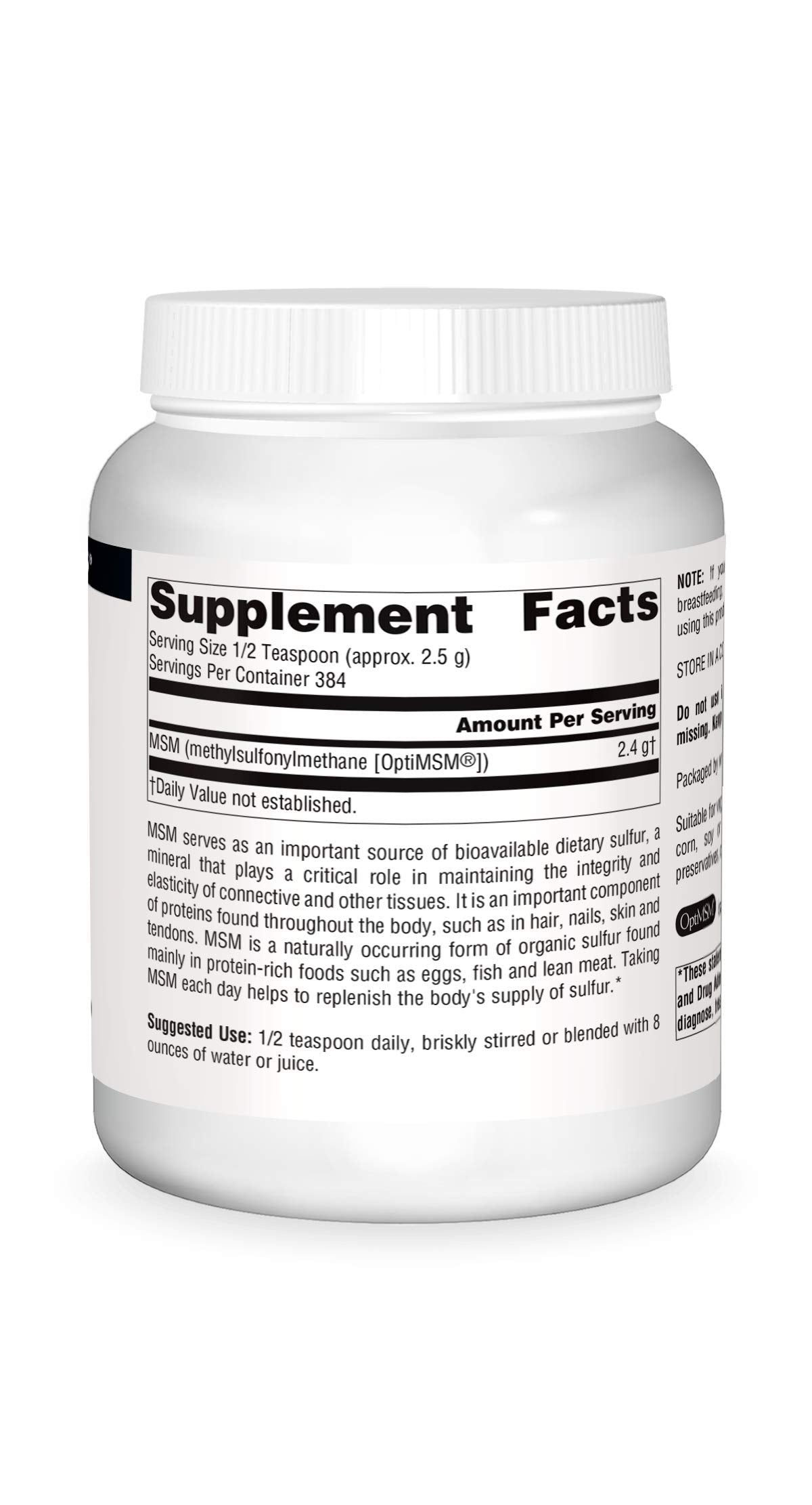 Source Naturals MSM mezcla en agua o jugo para ingesta rápida.