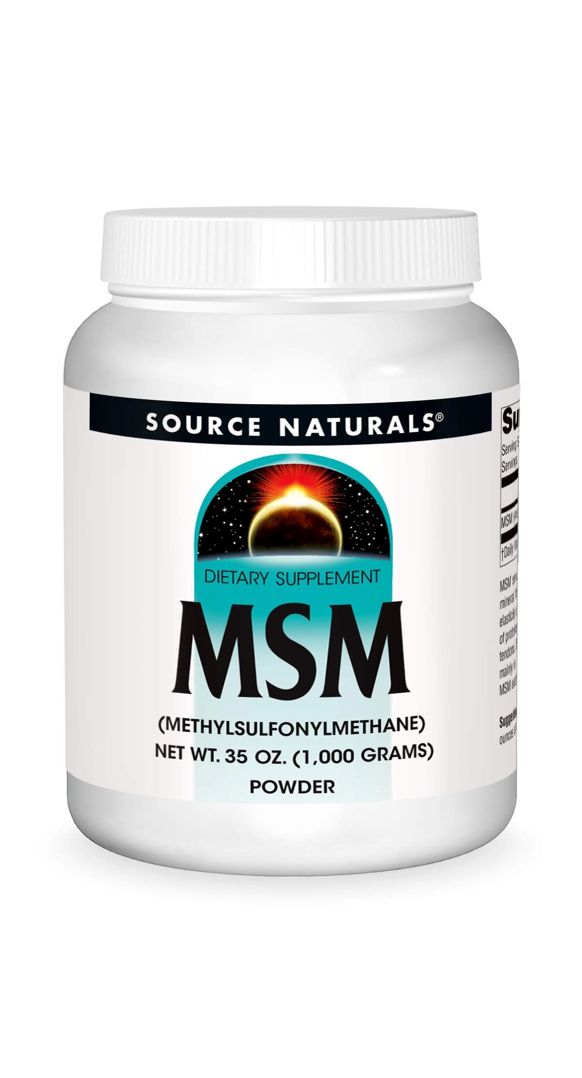 Source Naturals MSM polvo en frasco, posible apoyo a tejidos y proteínas.