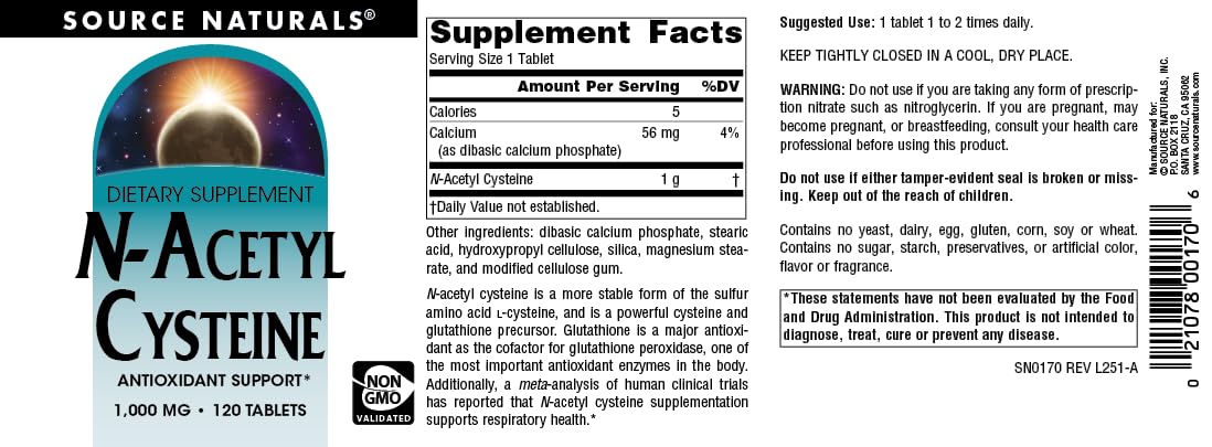 Source Naturals N-acetilcisteina dosis diaria: uso recomendado para consistencia.