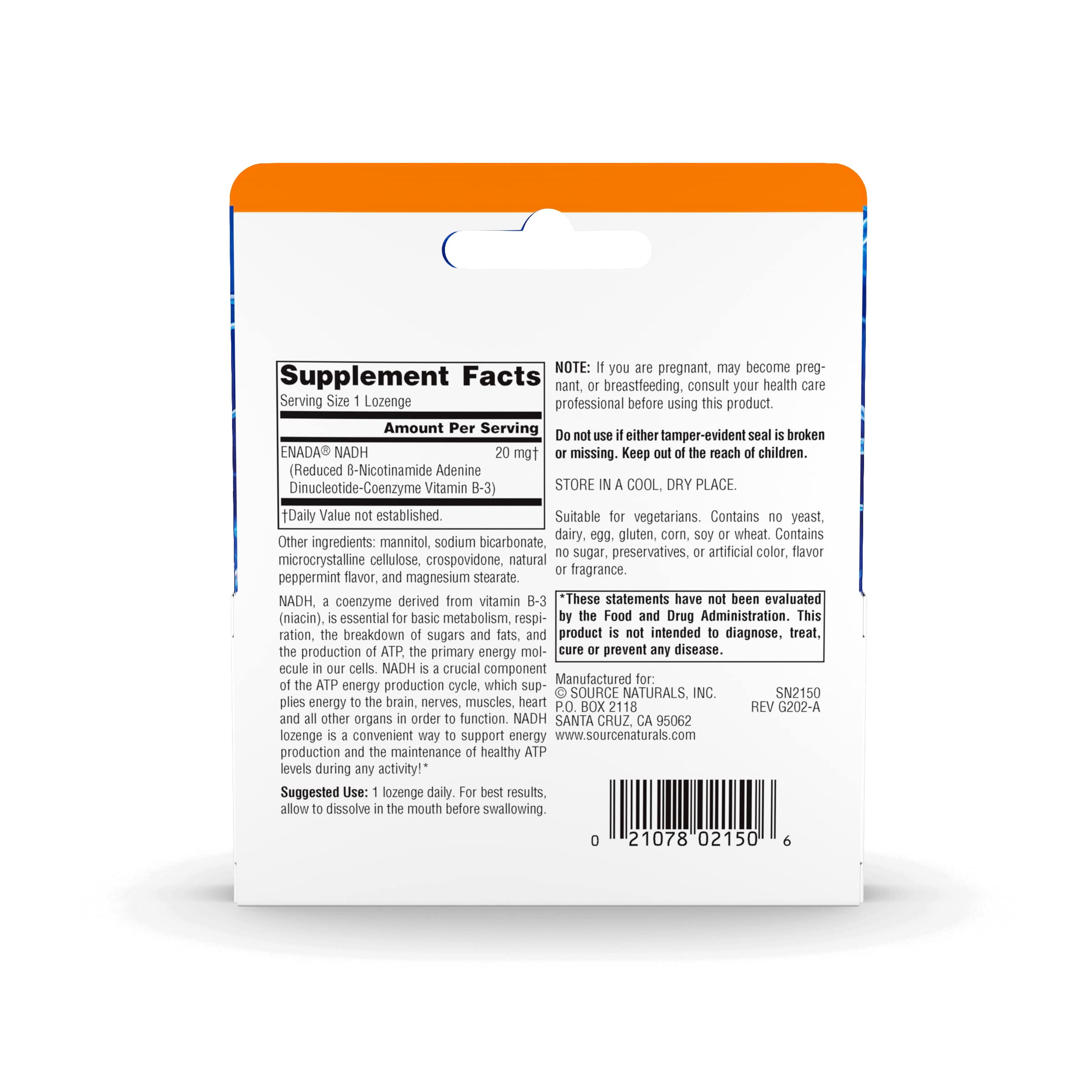 Source Naturals NADH 20mg tabletas deshaciéndose en la boca: experiencia de disolución rápida.