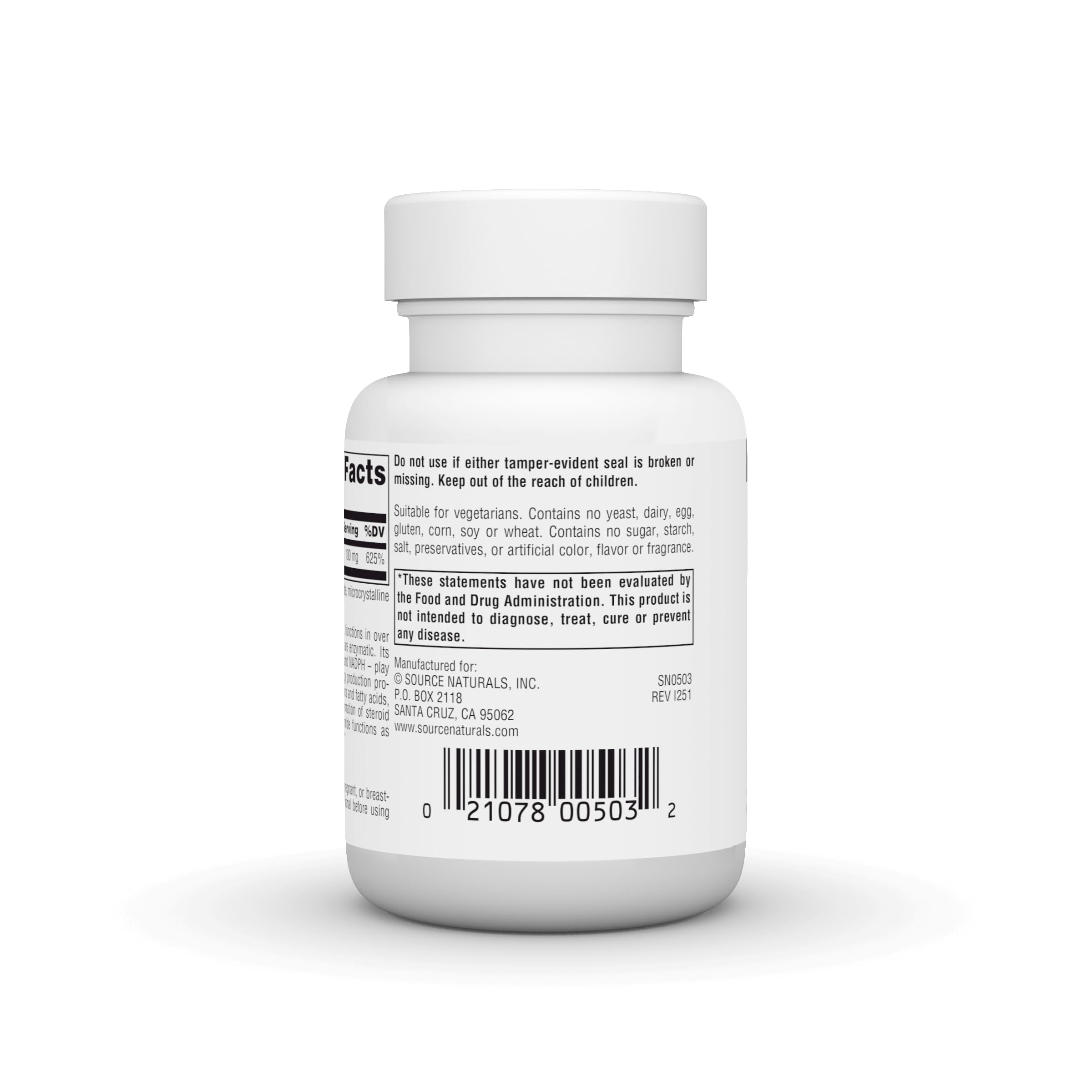 Source Naturals Niacinamida B-3, envase abierto, acceso rápido a las tabletas.