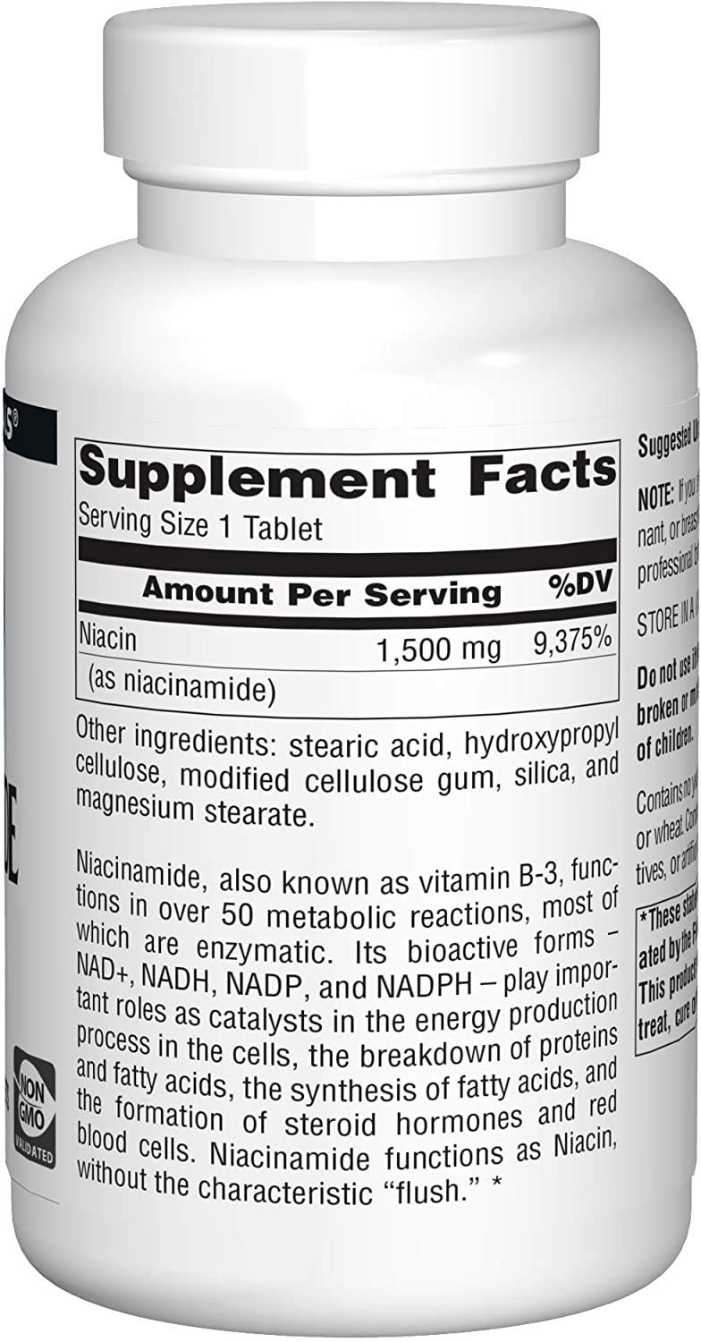 Source Naturals Niacinamida, tabletas de 1500 mg para uso diario.