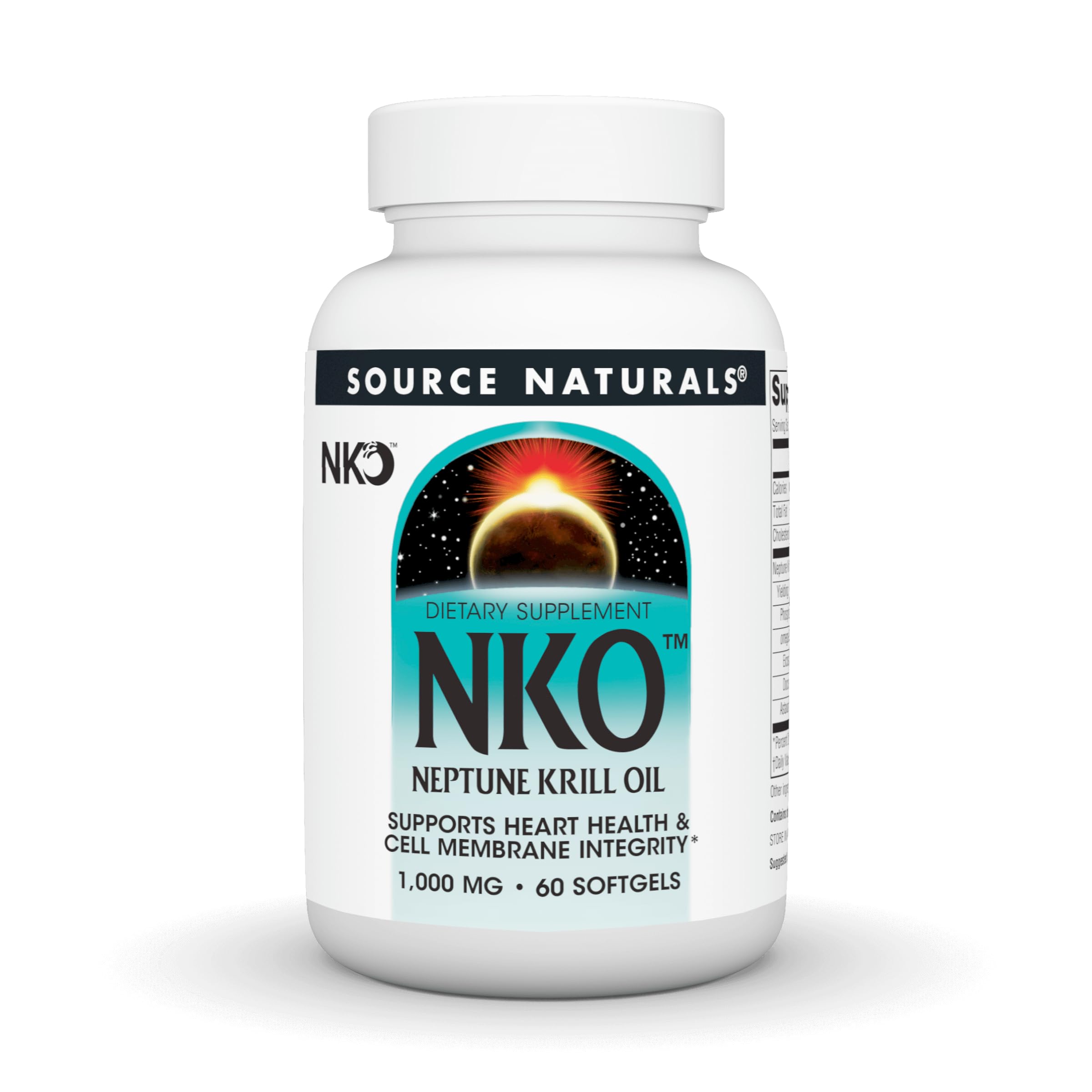 Source Naturals NKO Neptune Krill Oil, botella con cápsulas para salud cardiovascular.