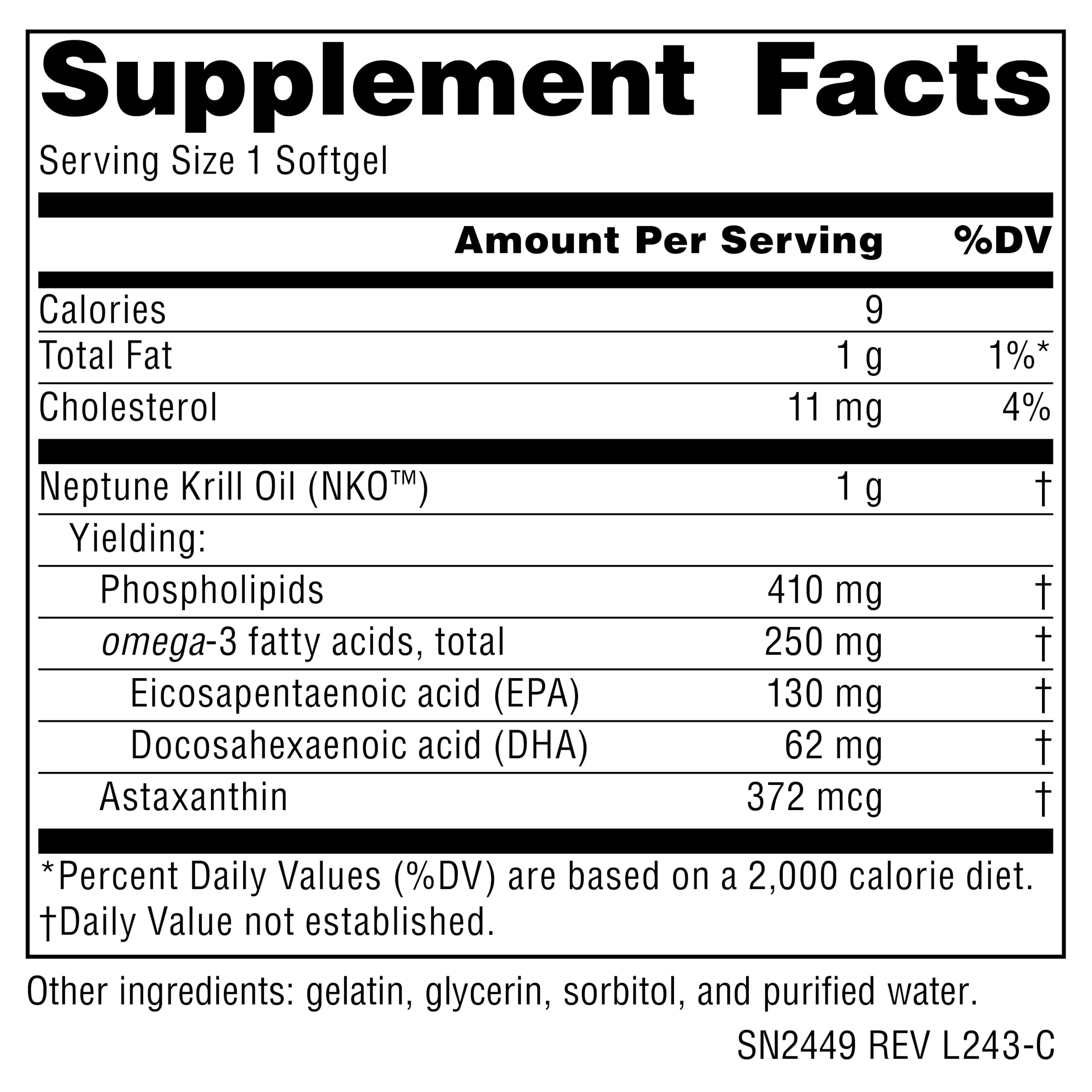 Source Naturals NKO Neptune Krill Oil, etiqueta que resalta omega-3 y fosfolípidos.