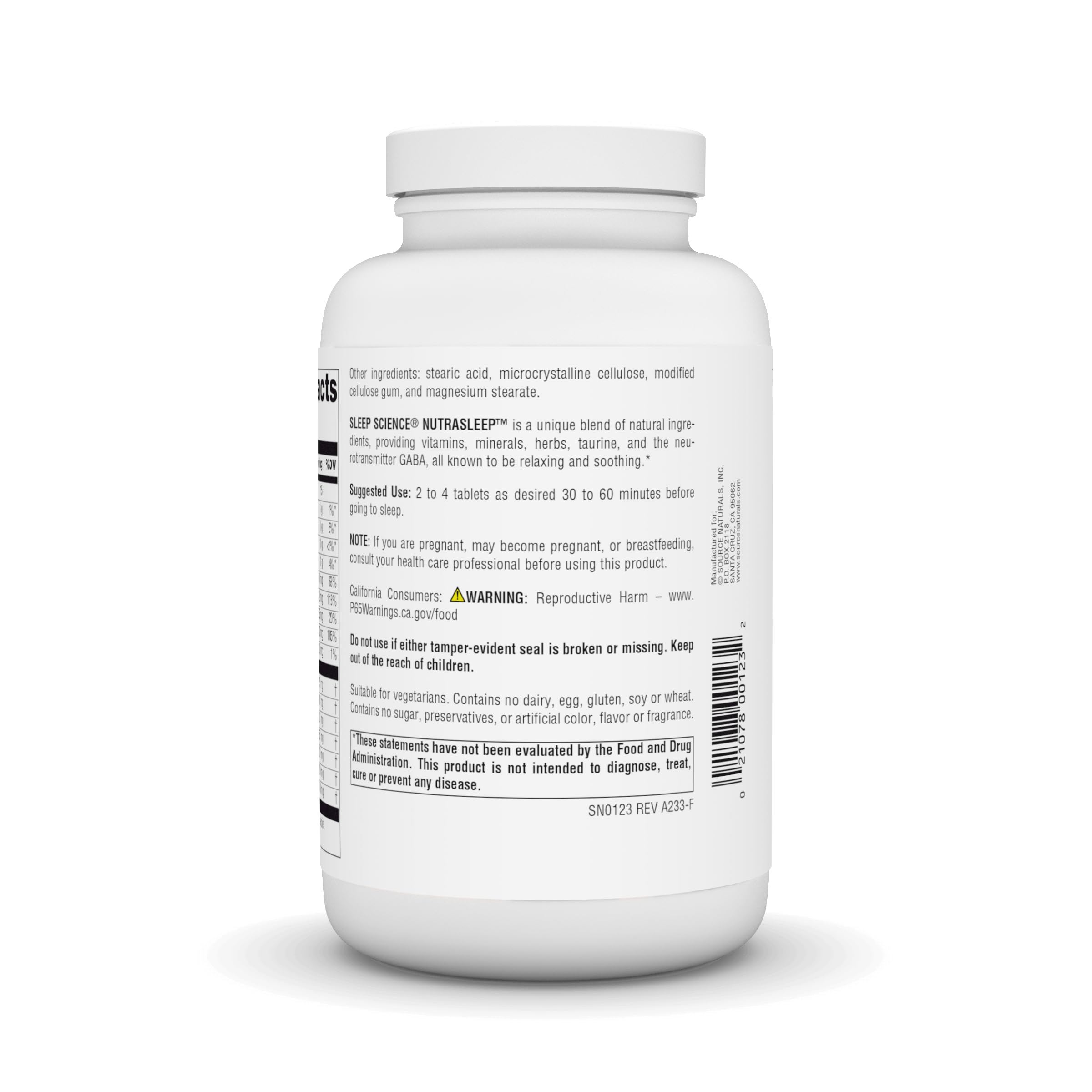 Etiqueta detallada de NutraSleep muestra ingredientes y uso recomendado para dormir.