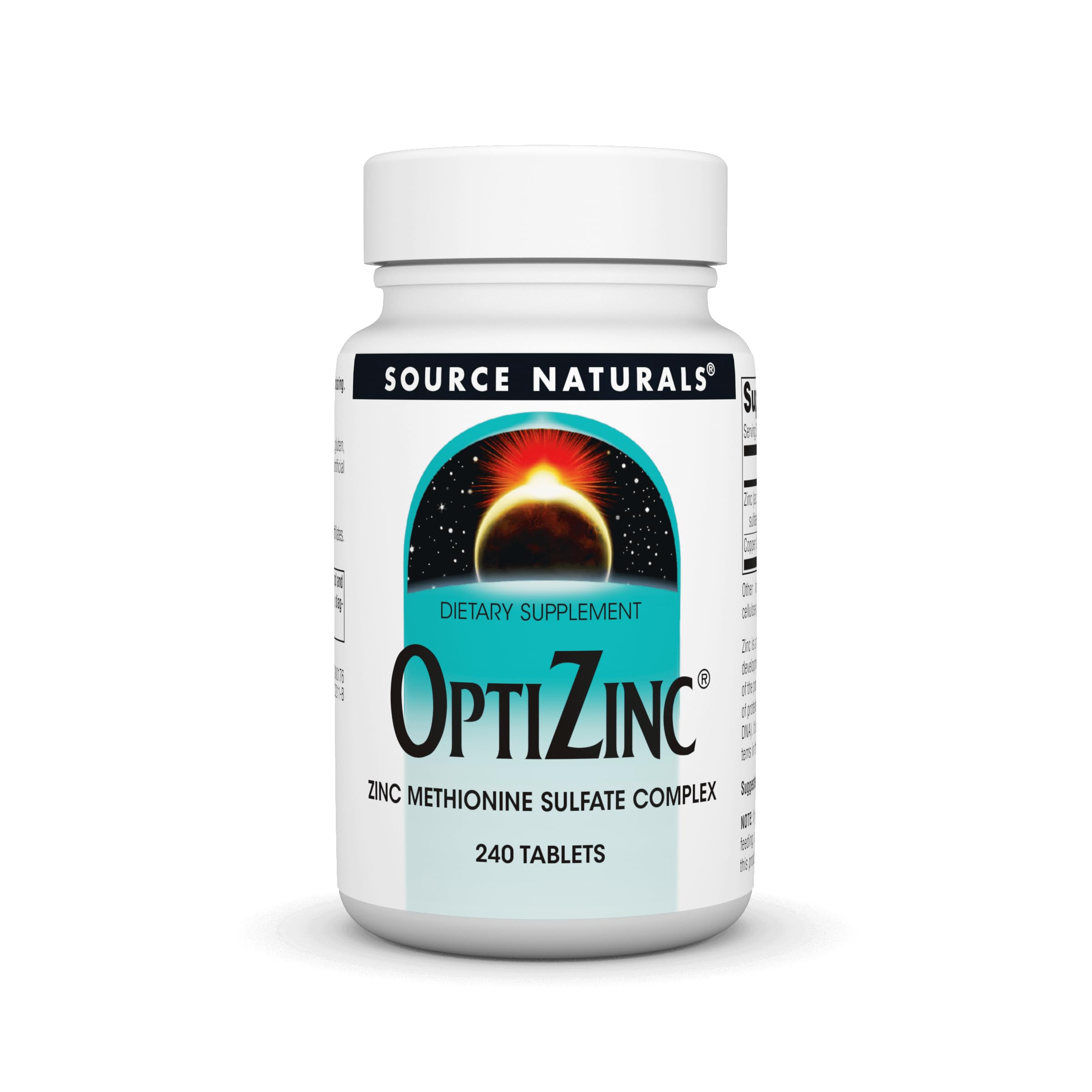 Source Naturals OptiZinc: frontal de la botella, fácil de incorporar en la rutina diaria.