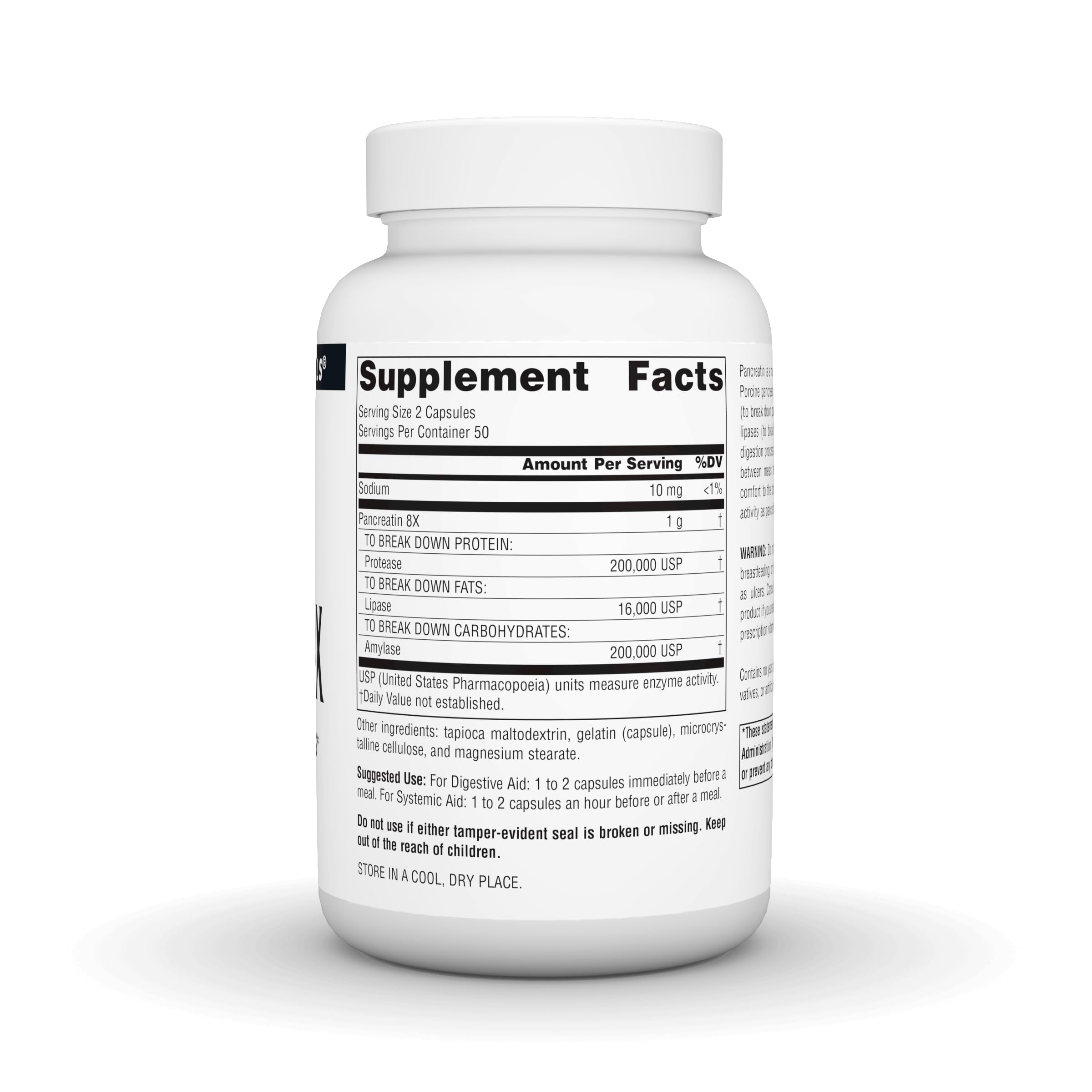 Source Naturals Pancreatin 8X – envase práctico para almacenamiento seguro.