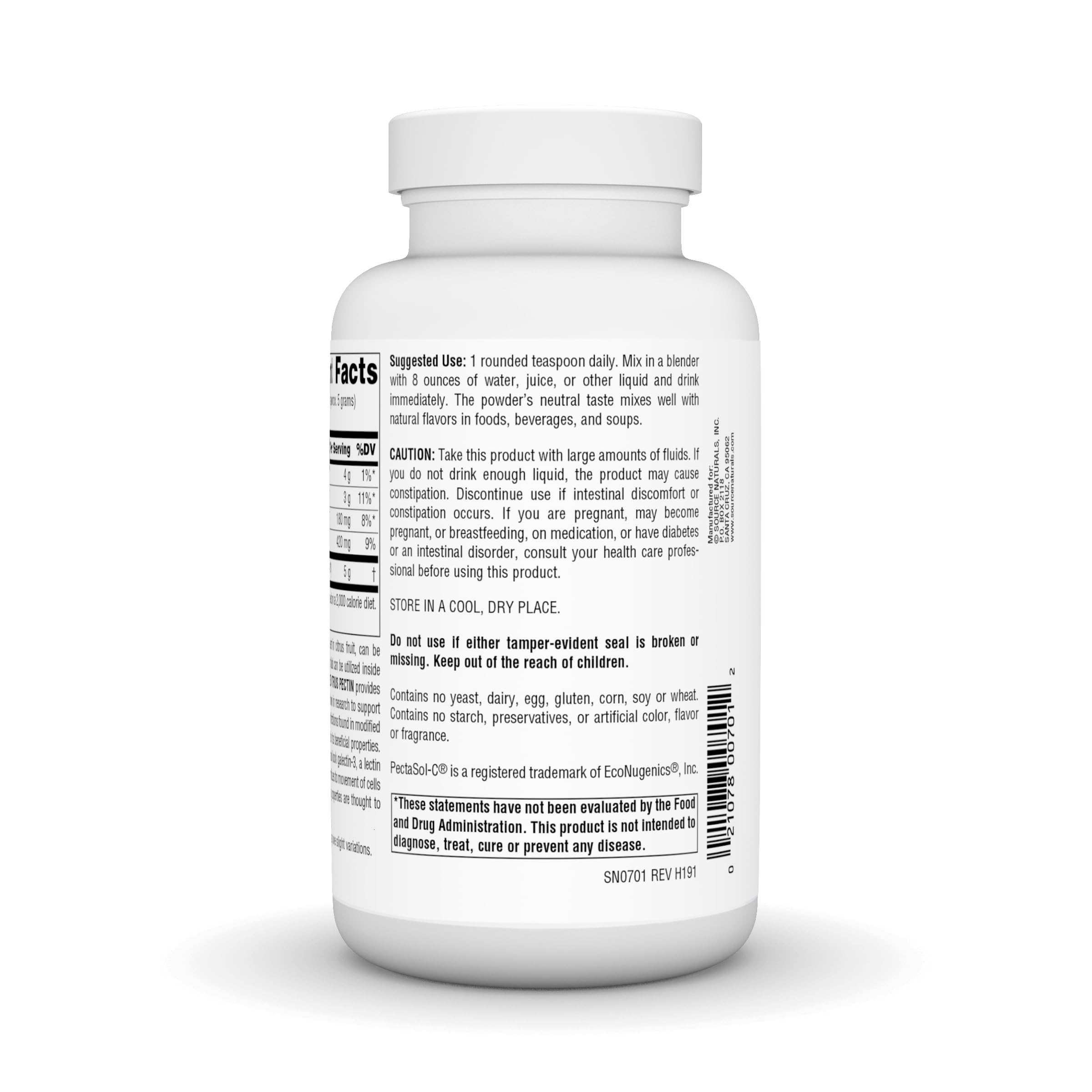 Mezclada en agua o jugo, Source Naturals Pectina Cítrica Modificada facilita su incorporación.