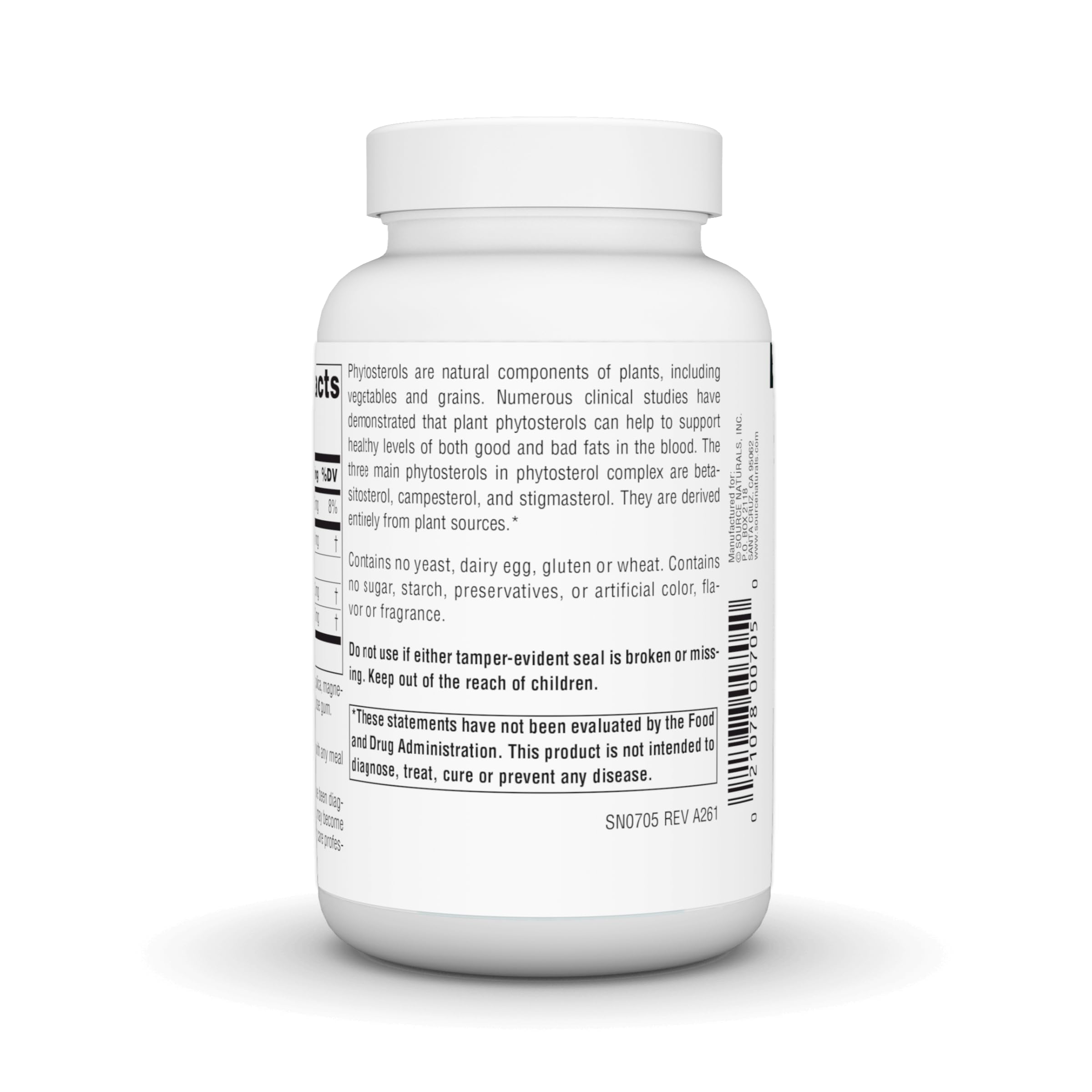 Source Naturals Phytosterol Complex etiqueta informativa muestra betasitosterol, campesterol y stigmasterol.