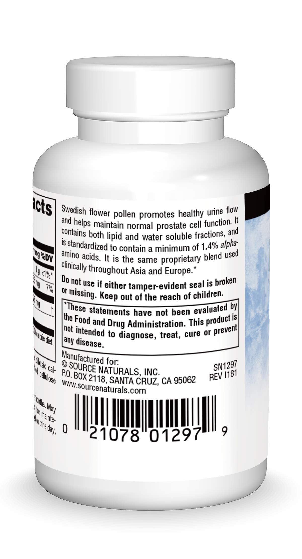 Source Naturals polen de flores suecas en primer plano, destacando calidad