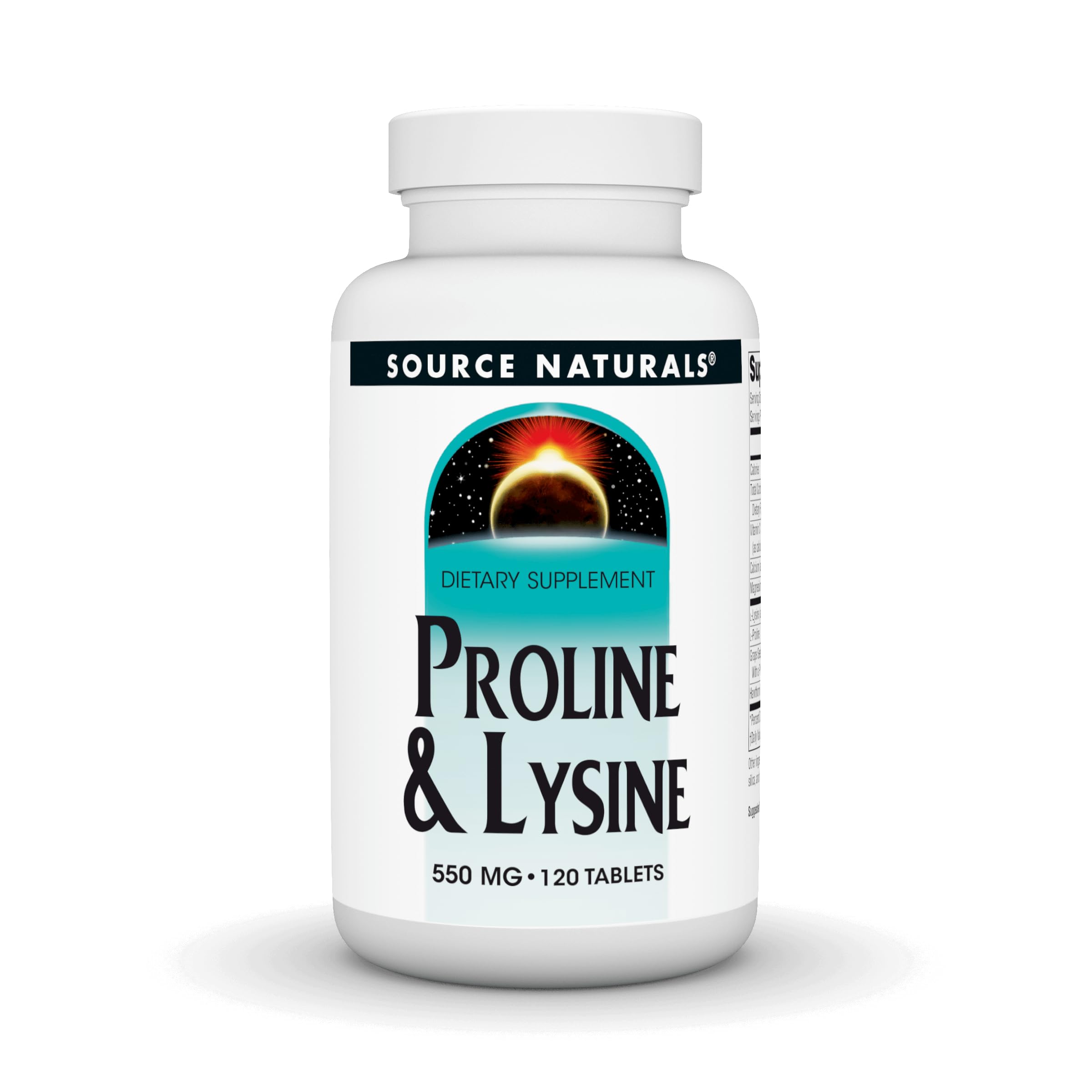 Source Naturals Proline & Lysine, botes 550 mg, apoyo a la formación de colágeno.