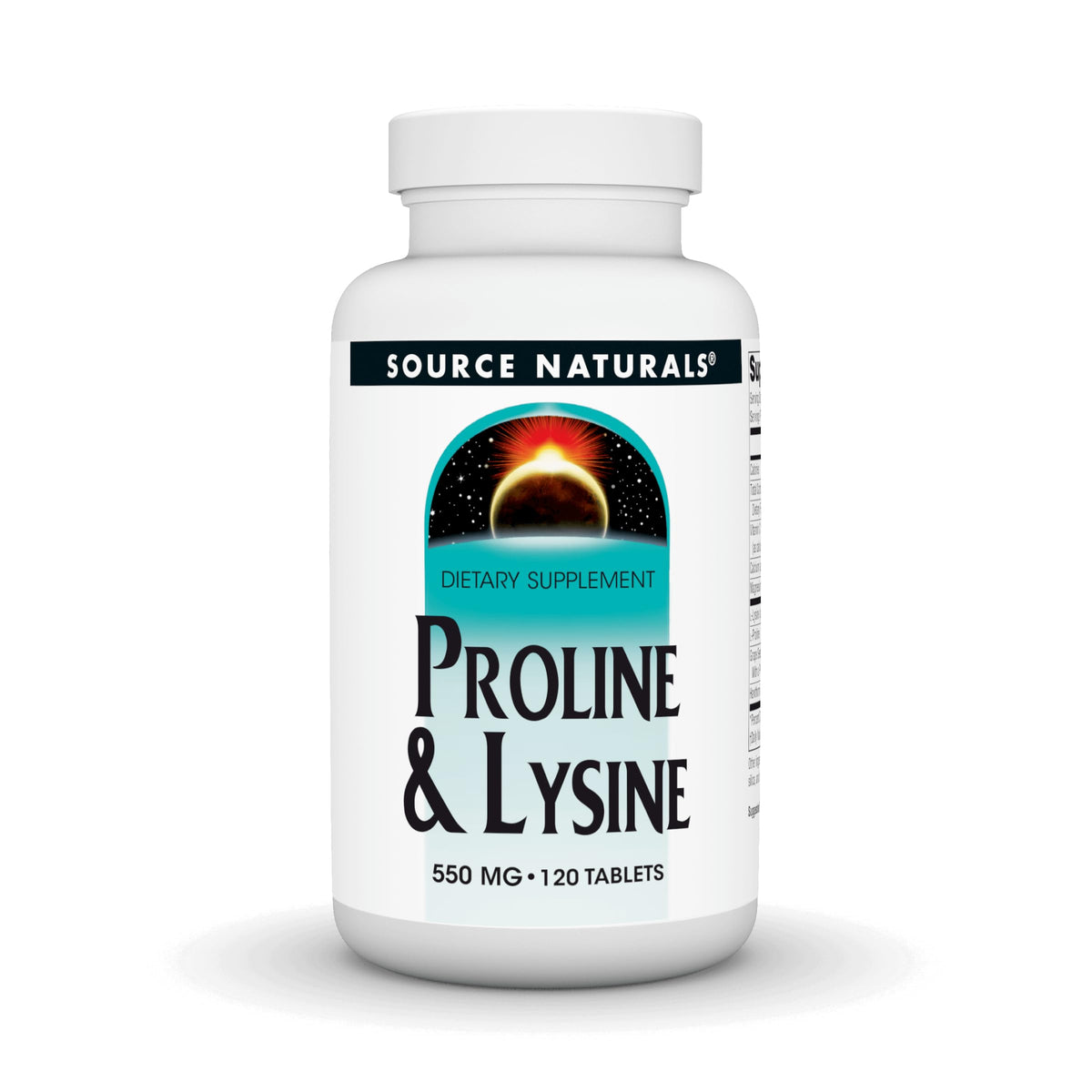 Source Naturals Proline & Lysine, botes 550 mg, apoyo a la formación de colágeno.