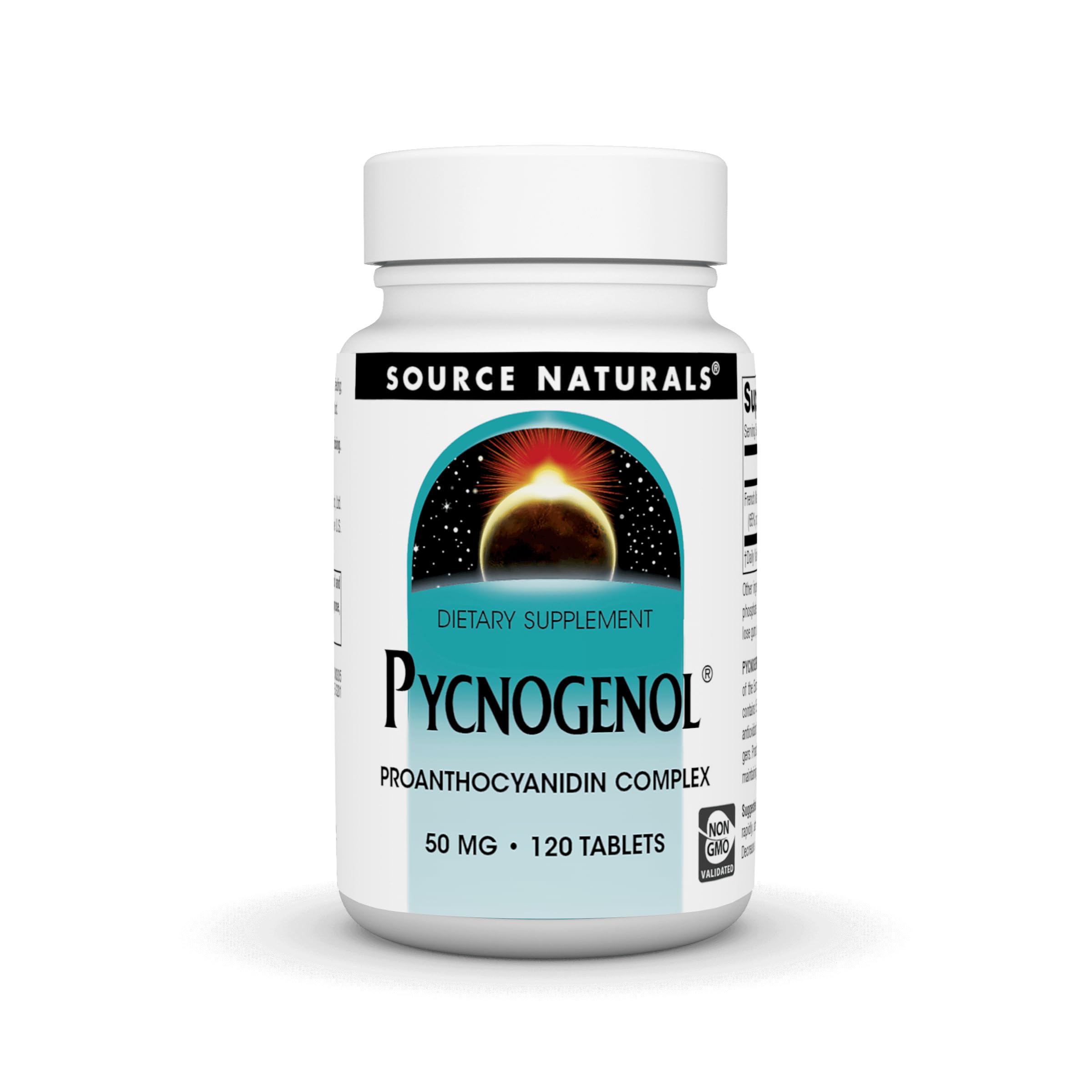 Source Naturals Pycnogenol 50 mg frasco con cápsulas, apoyo antioxidante potencial.