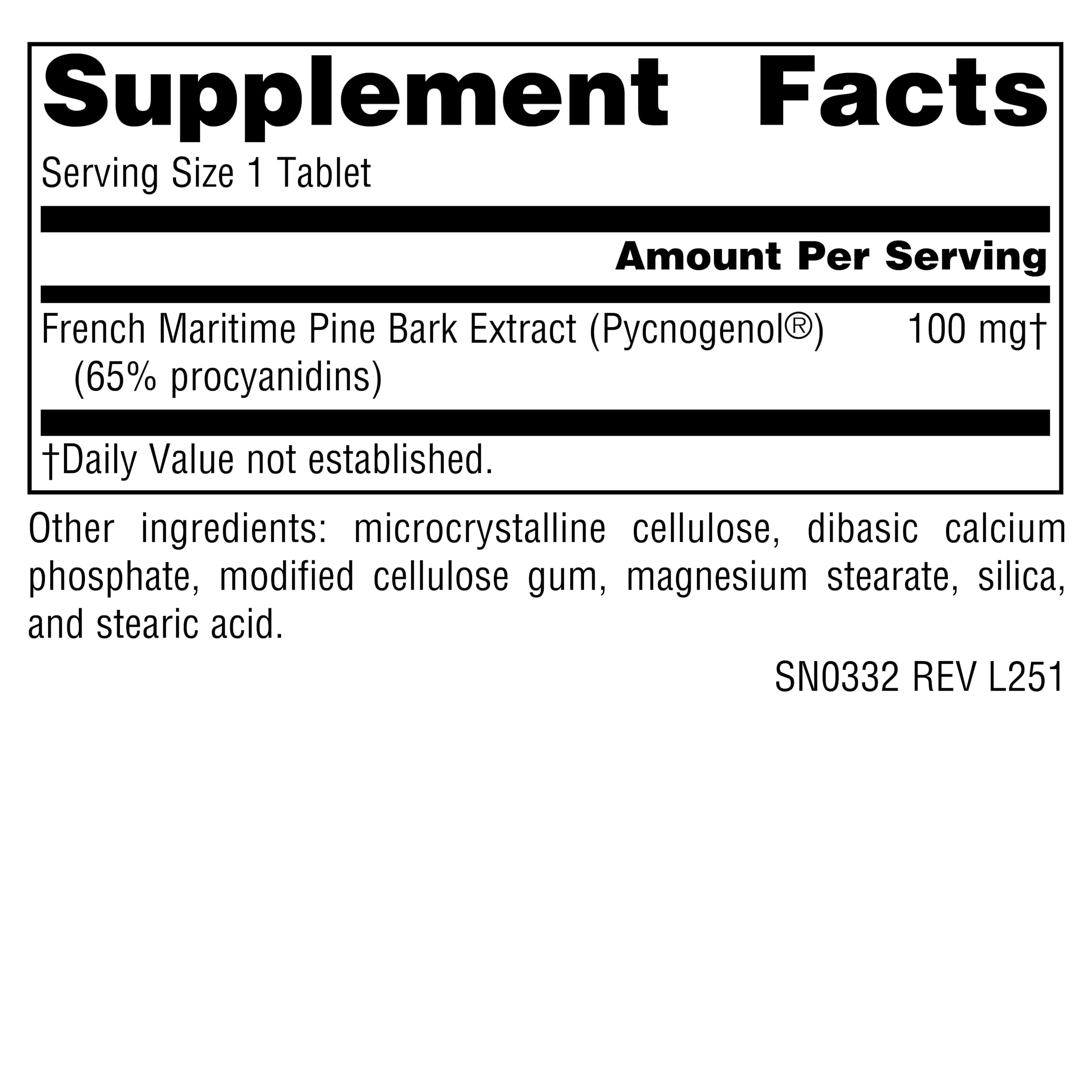 Botella de Source Naturals Pycnogenol lista para uso diario.