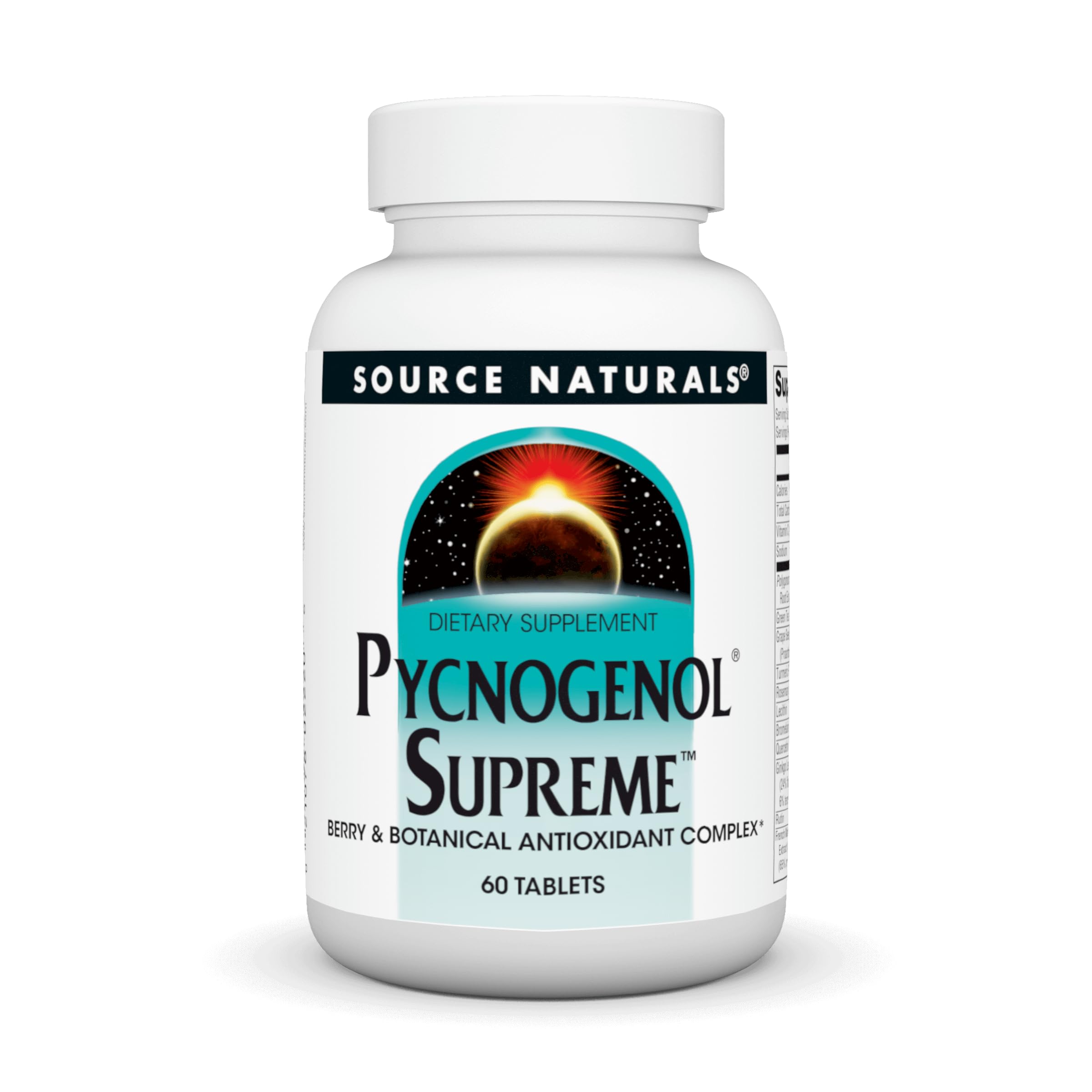 Frasco Source Naturals Pycnogenol Supreme para apoyo antioxidante diario.