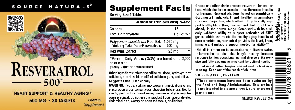 Source Naturals Resveratrol 550, frasco para consumo diario.