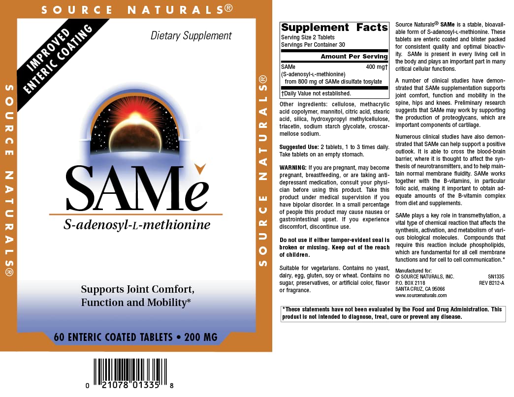 Source Naturals SAMe: uso recomendado con dosis diaria.