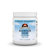 Source Naturals Serene Magnesio en frasco con sabor frambuesa para uso diario.