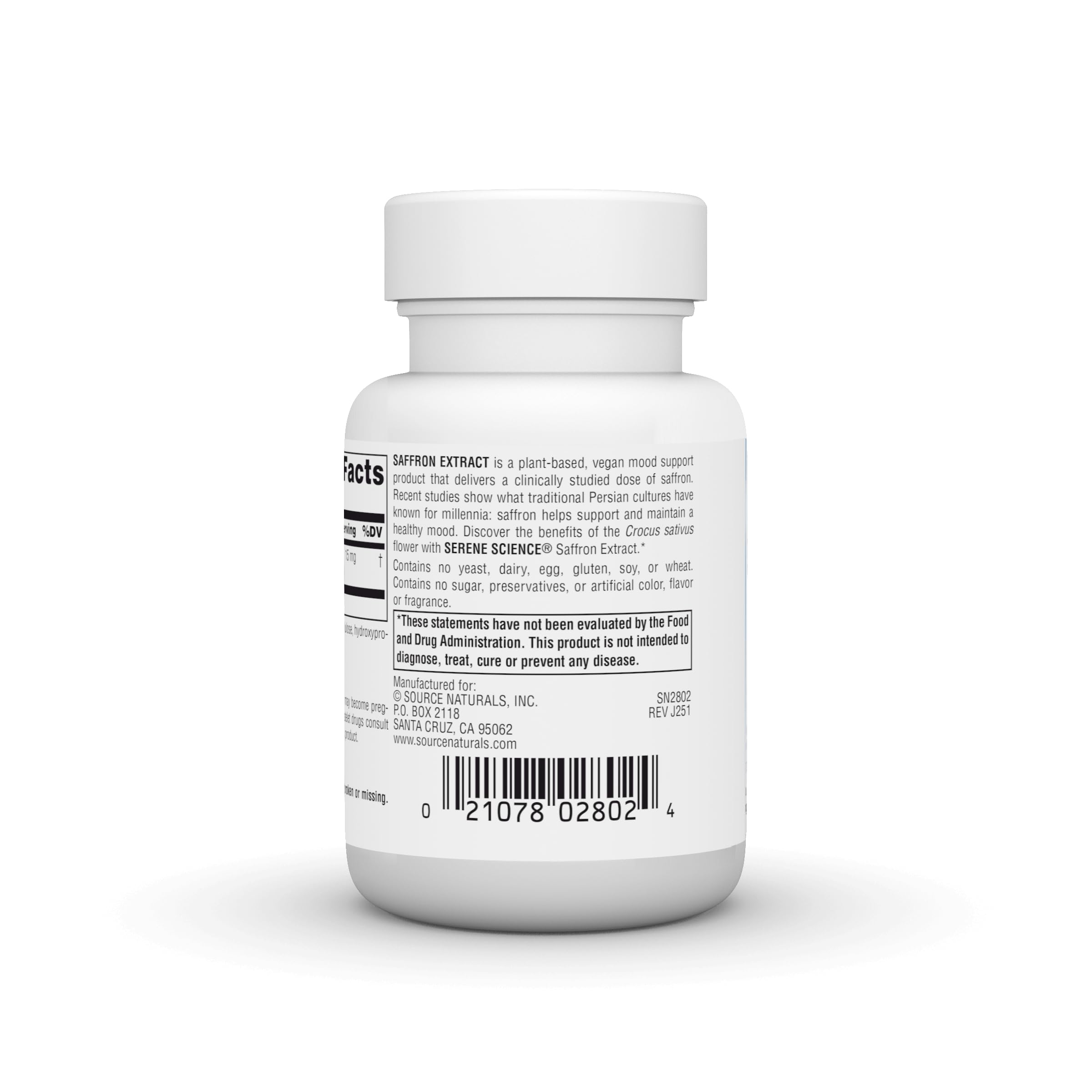 Envase exterior de Source Naturals Serene Science azafrán para almacenamiento.