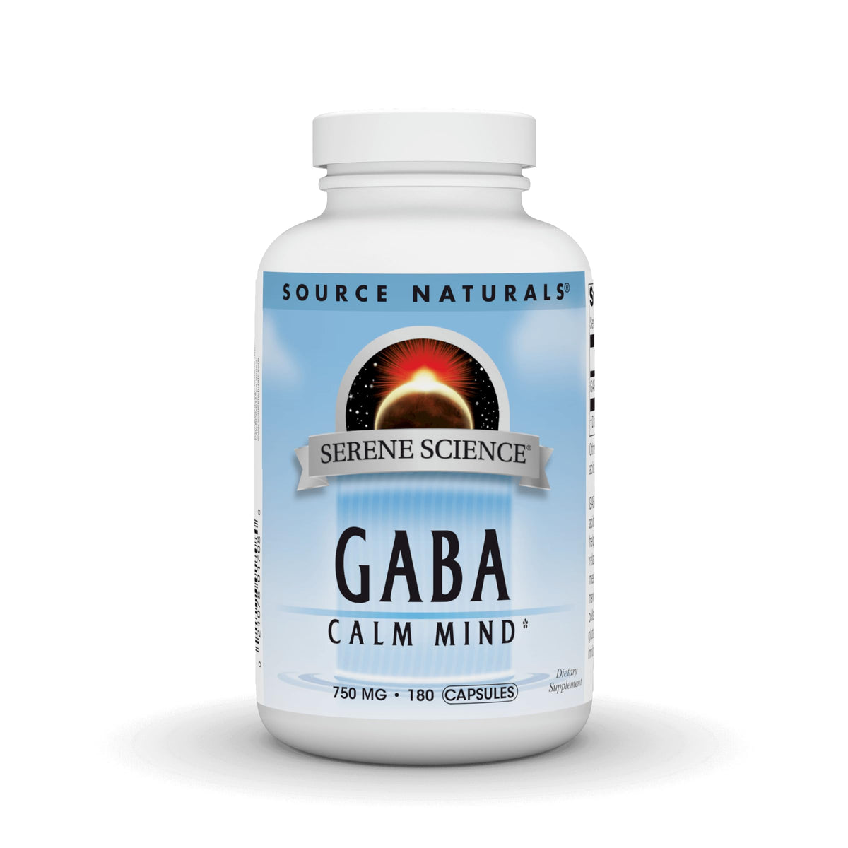 Source Naturals Serene Science GABA: botella de cápsulas para calma diaria.