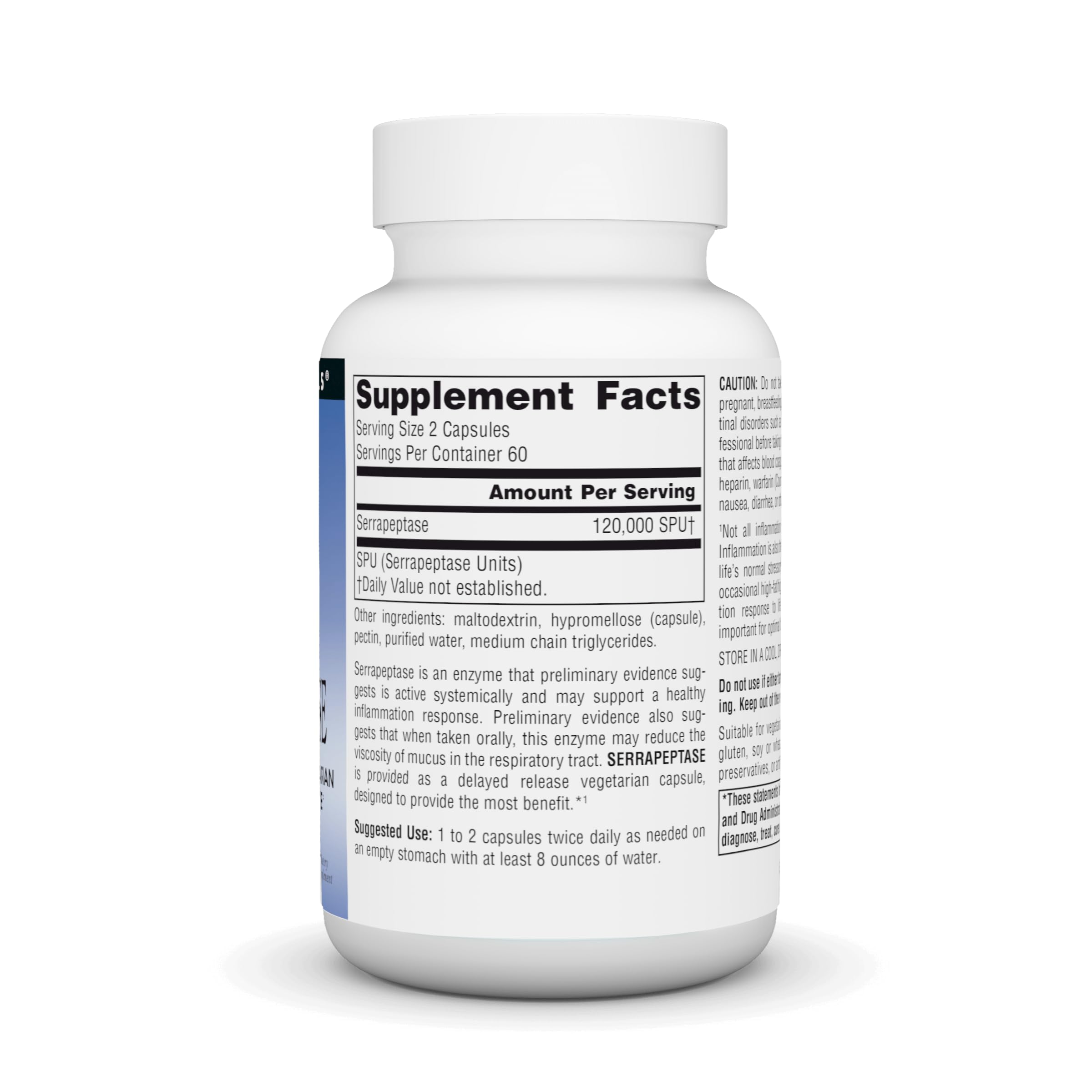 Source Naturals Serrapeptase: etiqueta sin alérgenos para dietas limpias.