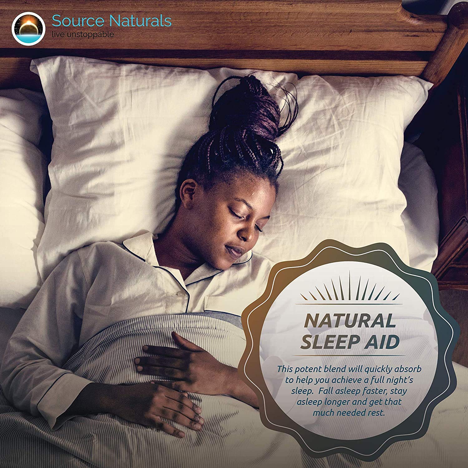Source Naturals Sleep Science Melatonina NutraSpray, envase GMP, diseño seguro para uso nocturno diario.