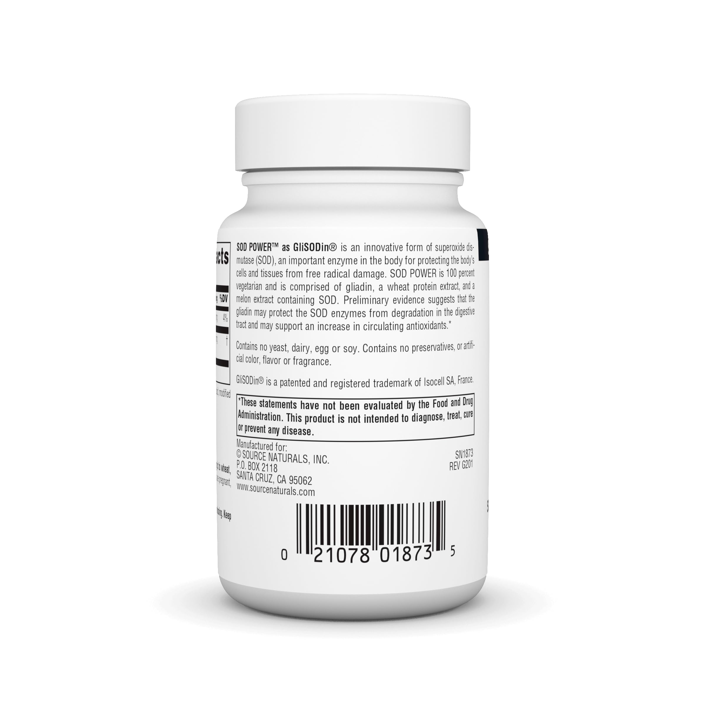 Source Naturals SOD Power etiqueta-ingredientes clara para revisar componentes.