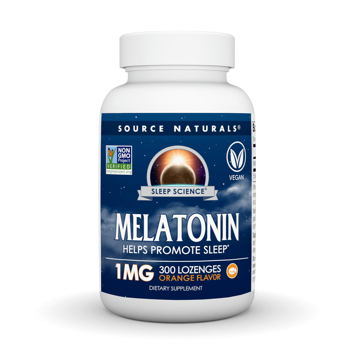 Source Naturals Sleep Science melatonina 1 mg lingotes naranja, inicio de sueño suave.