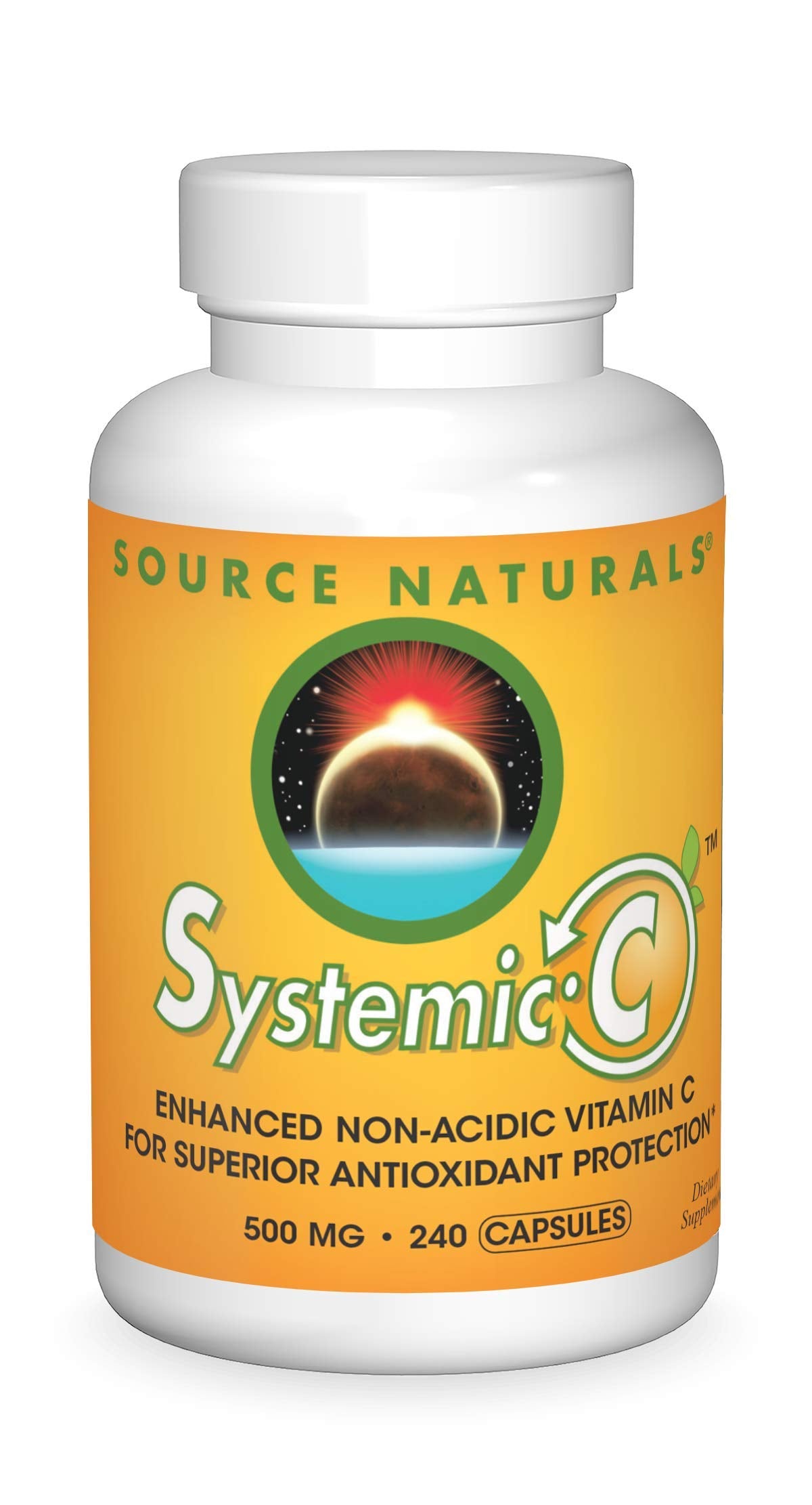Source Naturals Systemic C 500 mg, botella frontal, apoyo antioxidante diario
