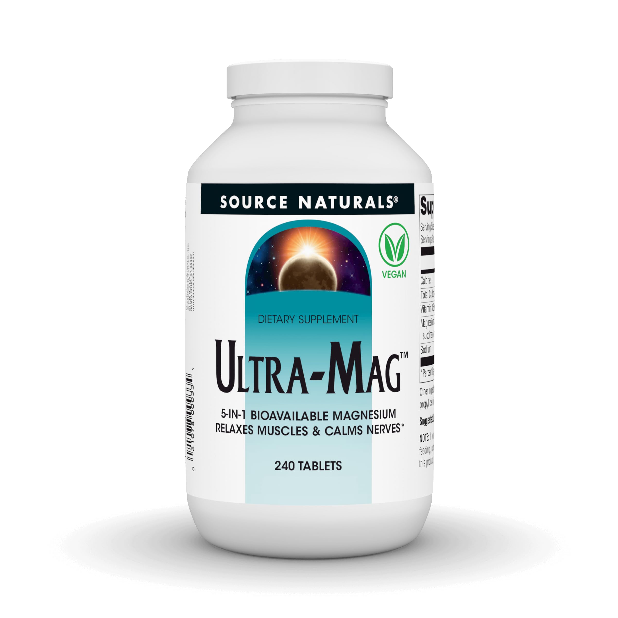 Source Naturals Ultra-Mag, botella frontal, apoyo potencial a funciones musculares y nerviosas.