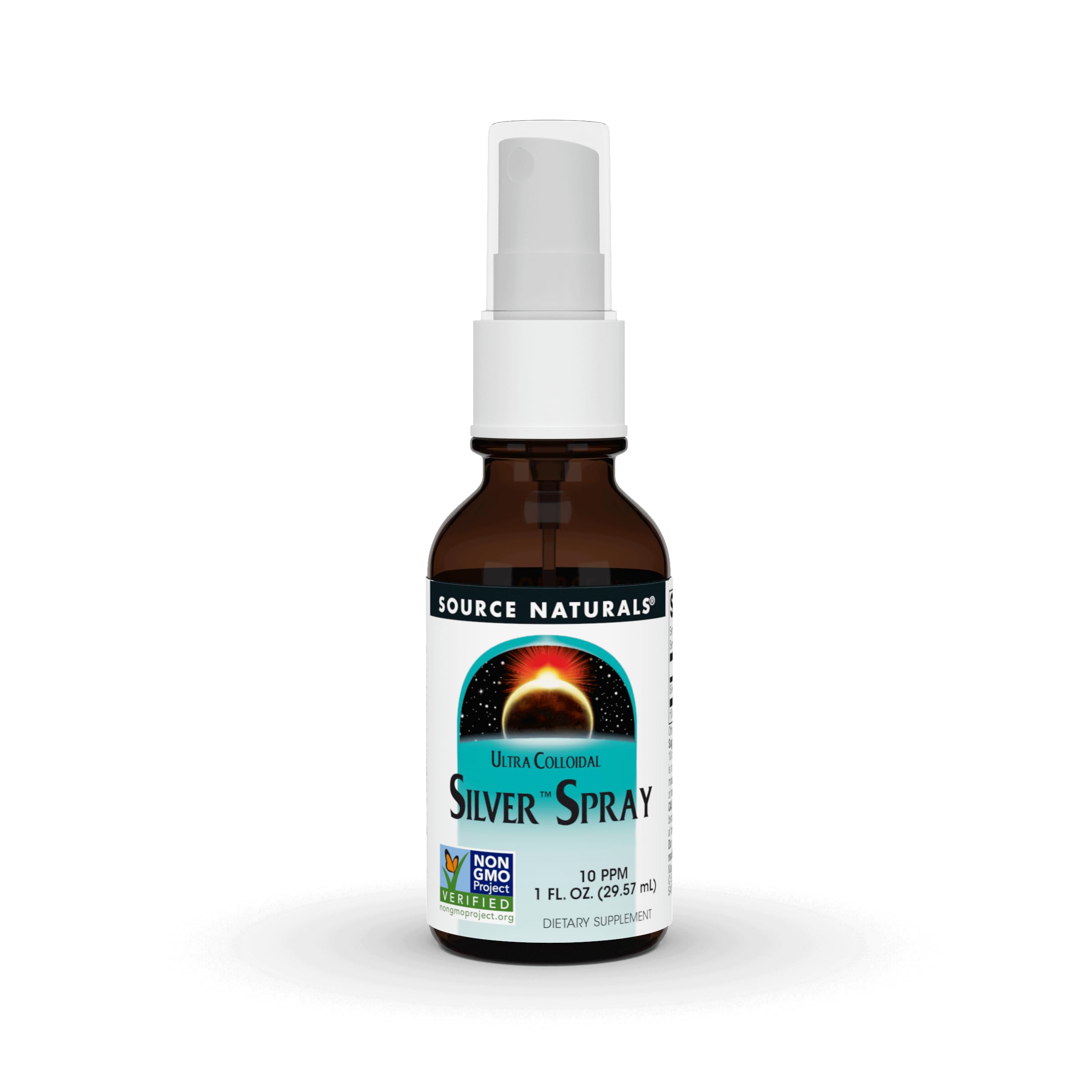 Source Naturals Ultra Plata Coloidal Spray, frasco frente, posible apoyo al bienestar diario.